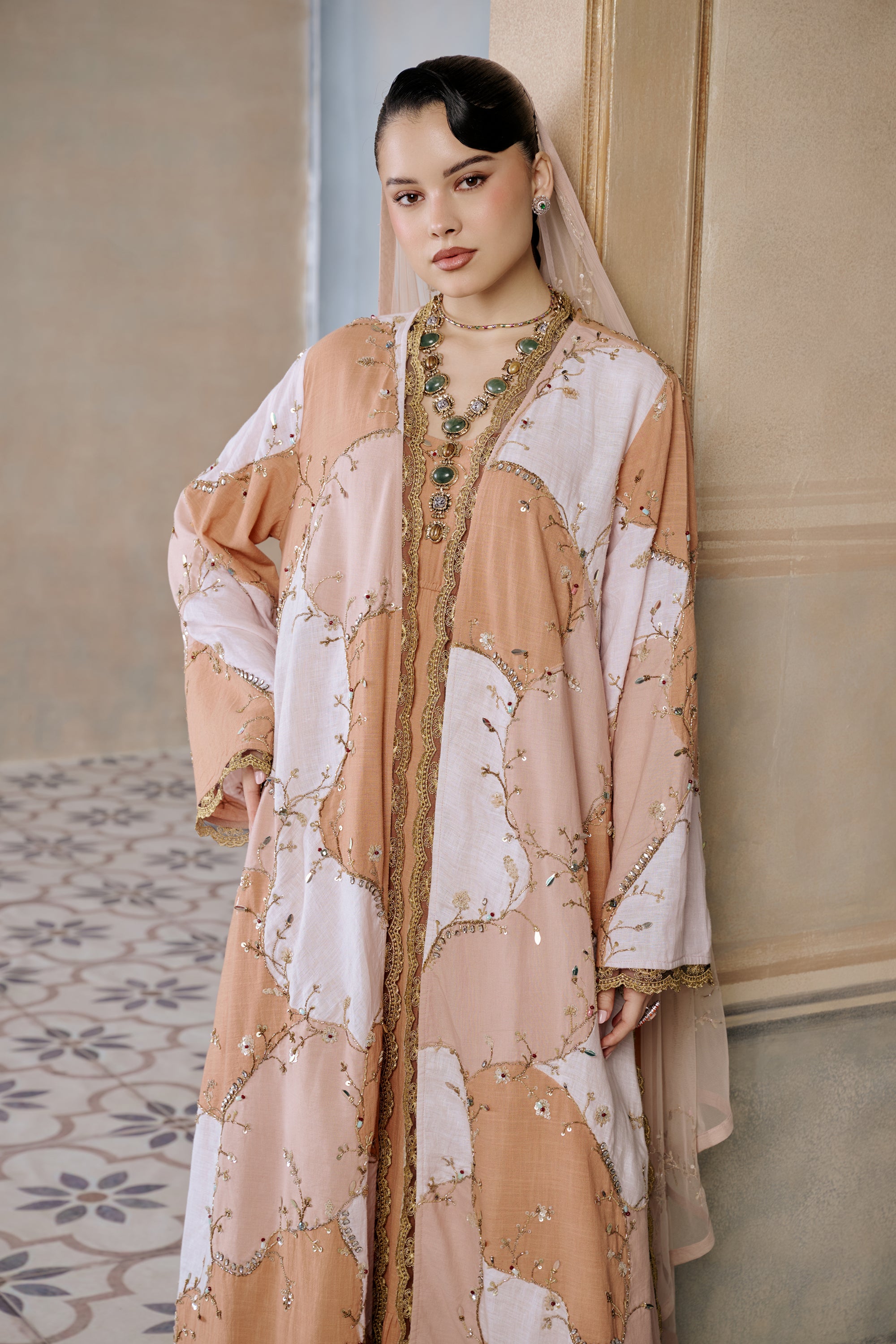 Baharrah Embroidered Abaya with Patch Work Detailing