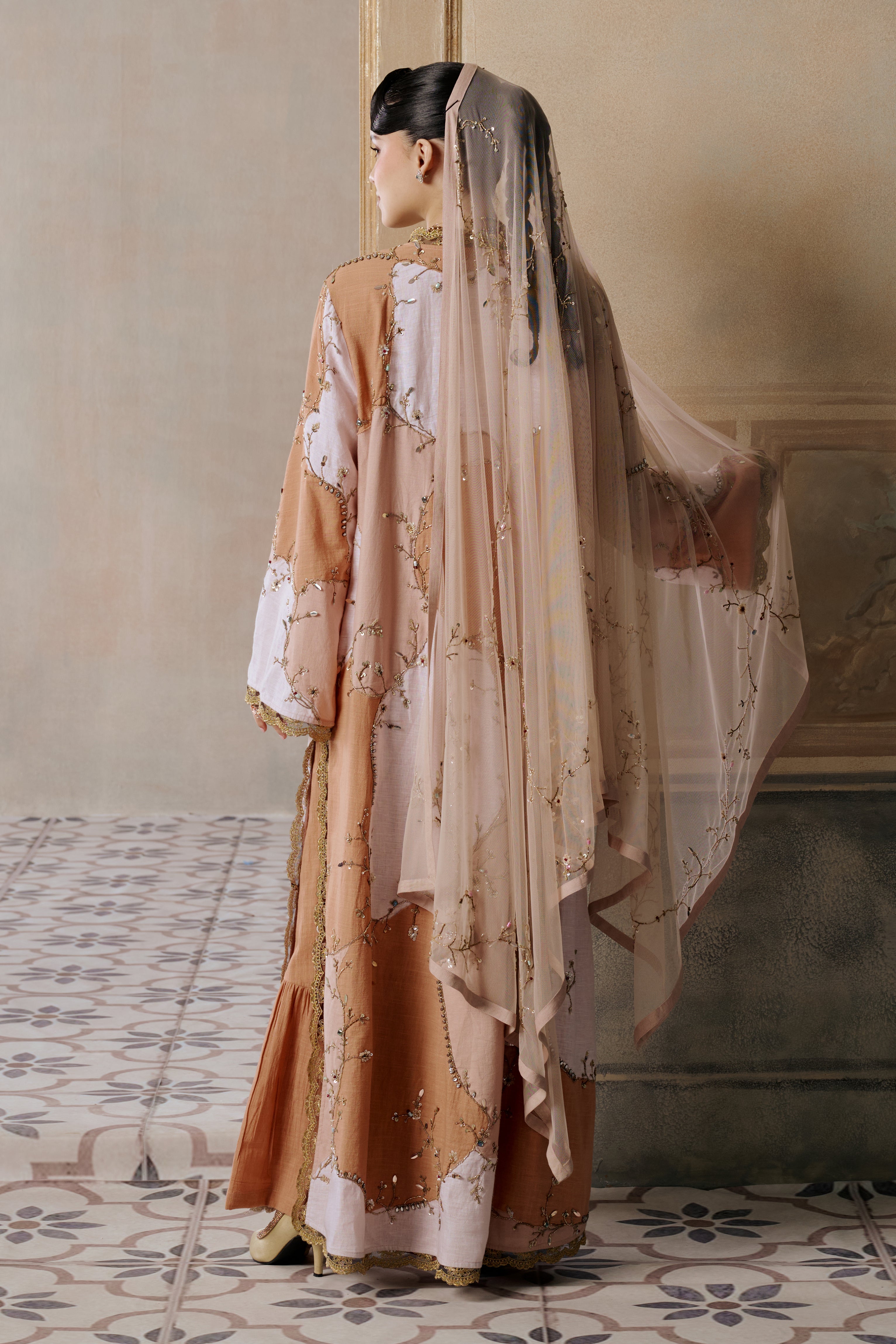 Baharrah Embroidered Abaya with Patch Work Detailing