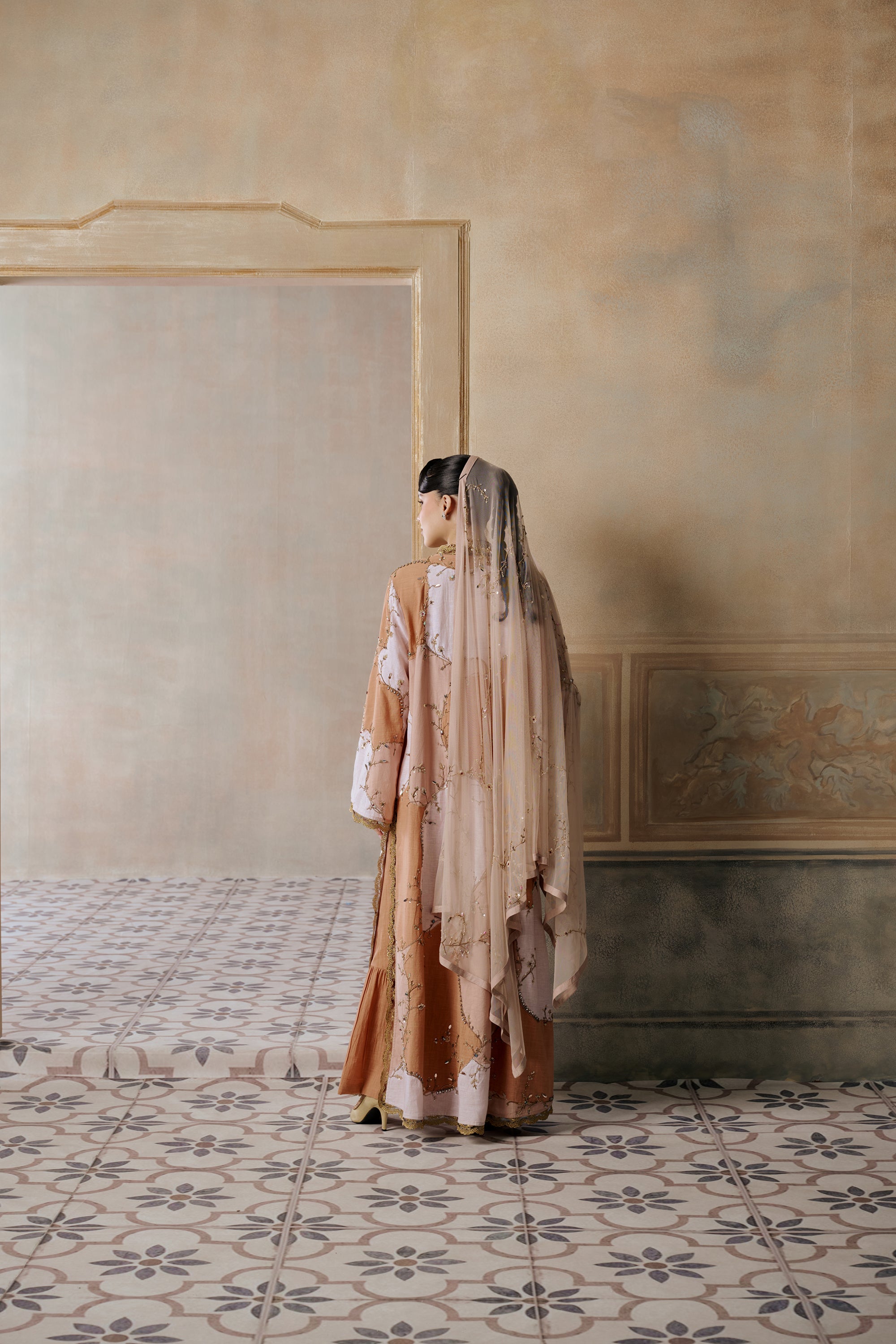 Baharrah Embroidered Abaya with Patch Work Detailing