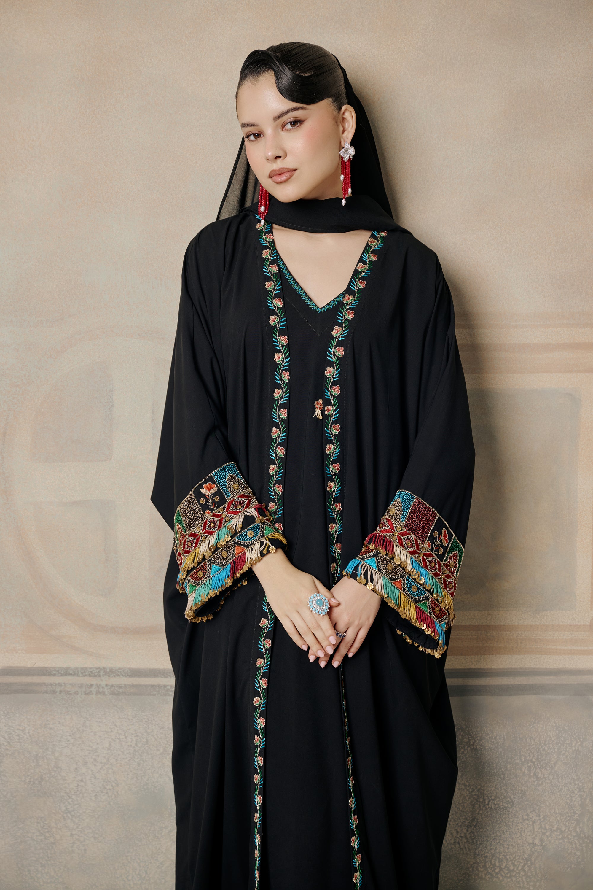 Hudhayfa Embroidered Abaya with Embellishment