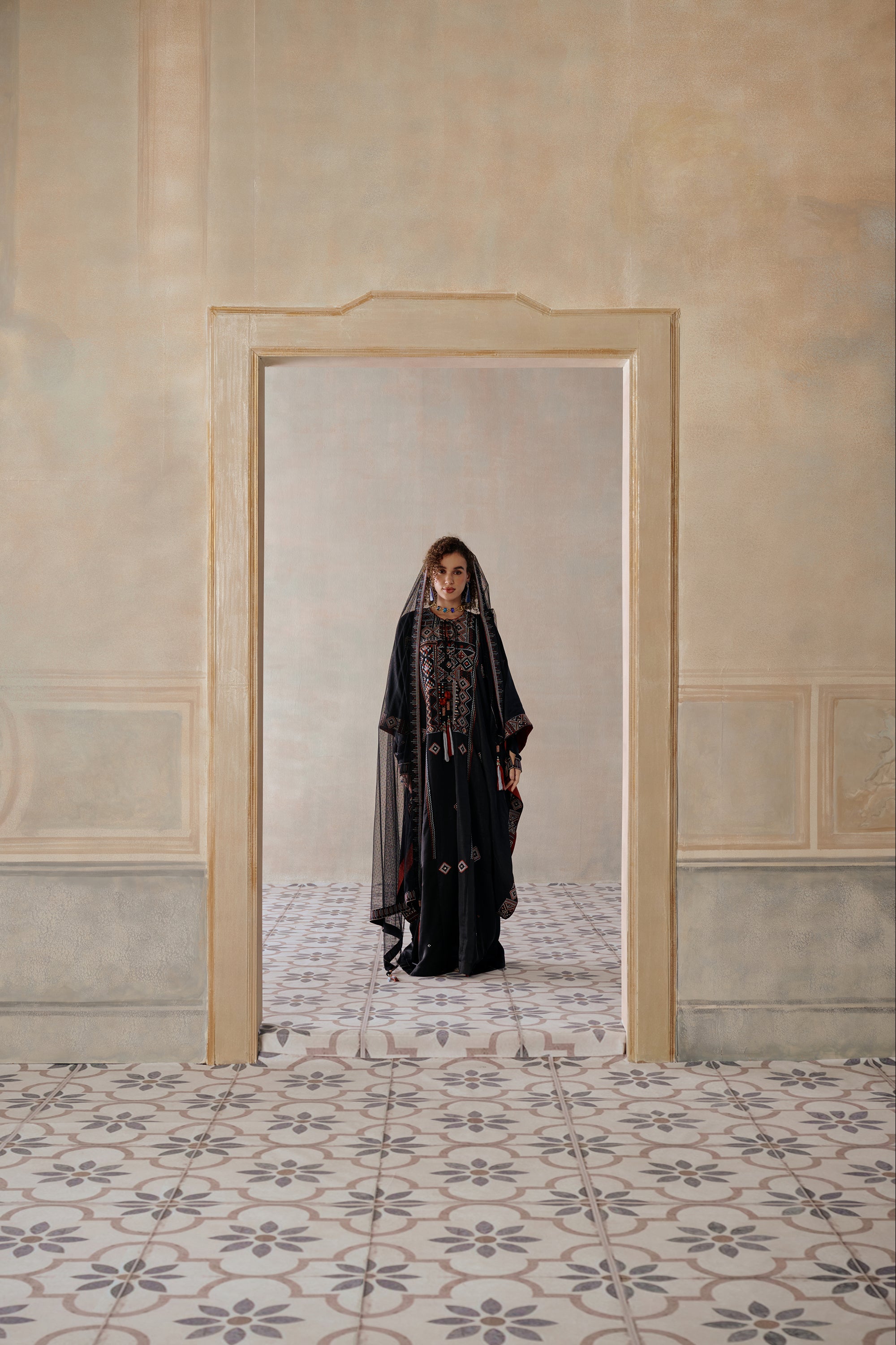 Layanah Embroidered Jalabiya with Embellishment