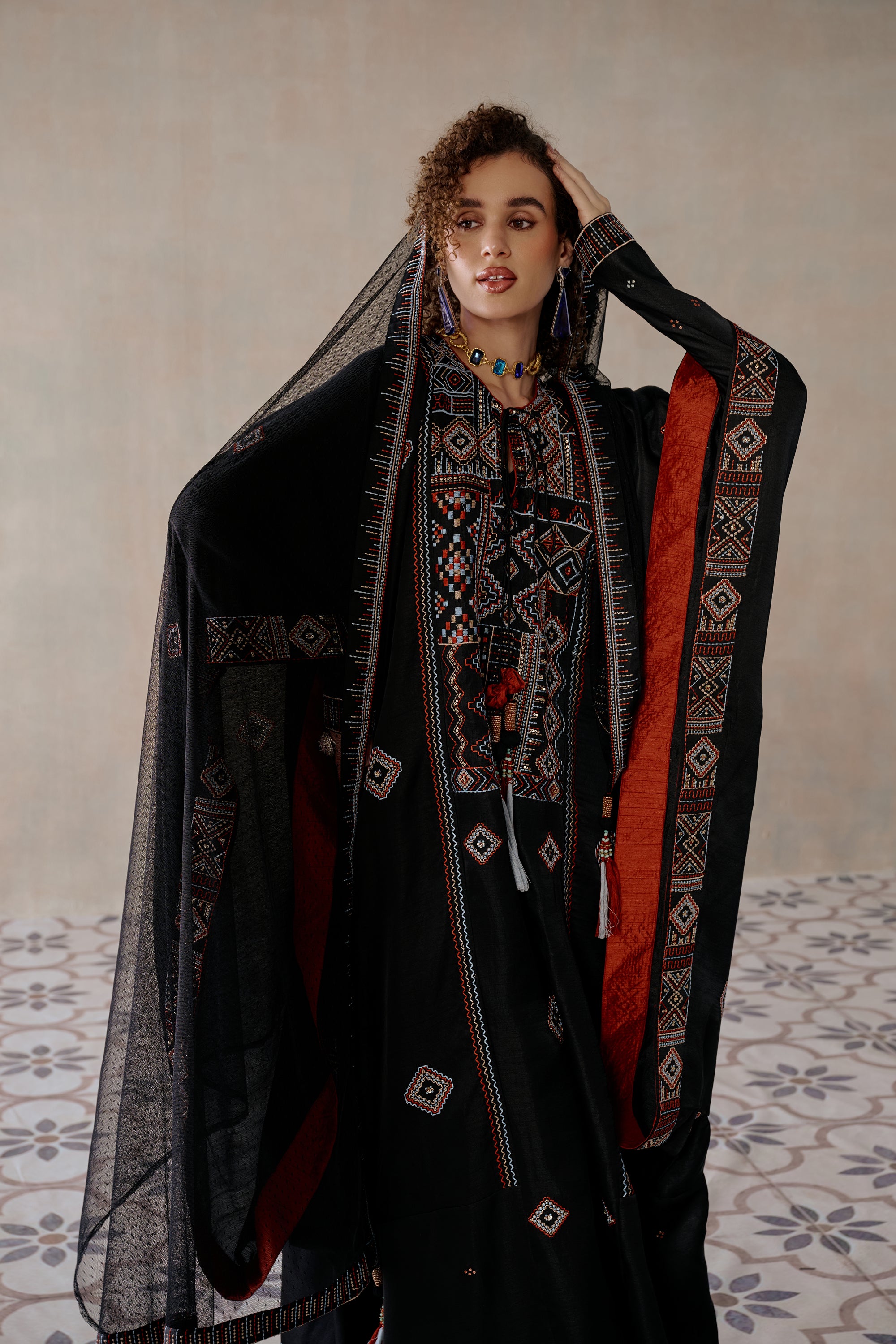 Layanah Embroidered Jalabiya with Embellishment