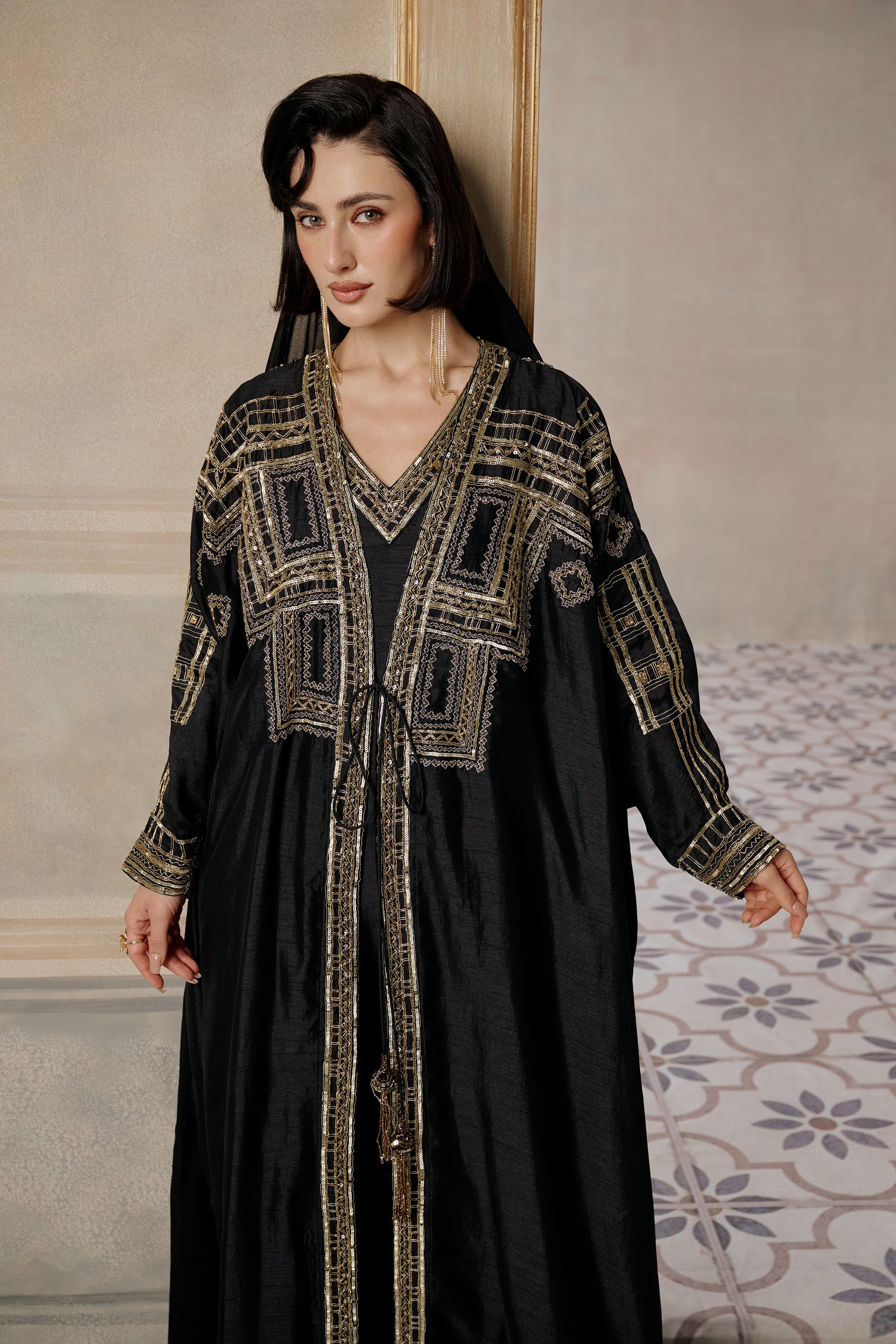 Khawater Embroidered Abaya with Embellishment