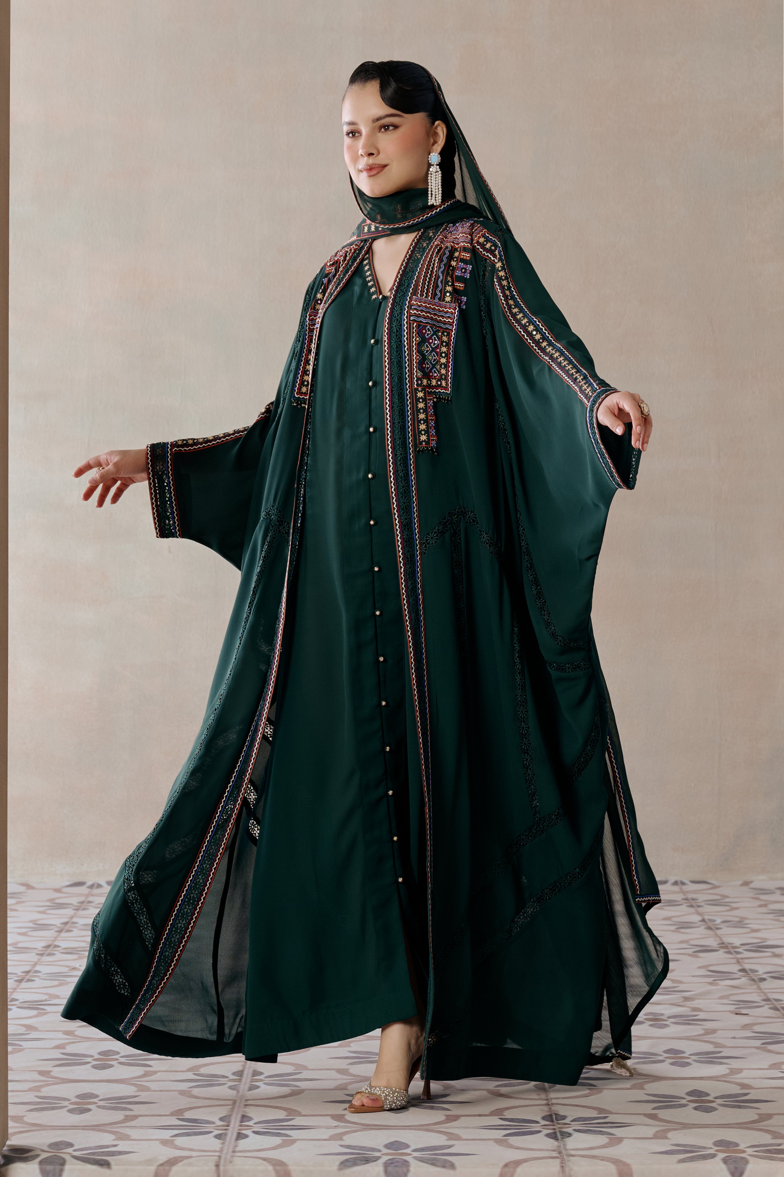 Mahasin Embroidered Abaya with Embellishment