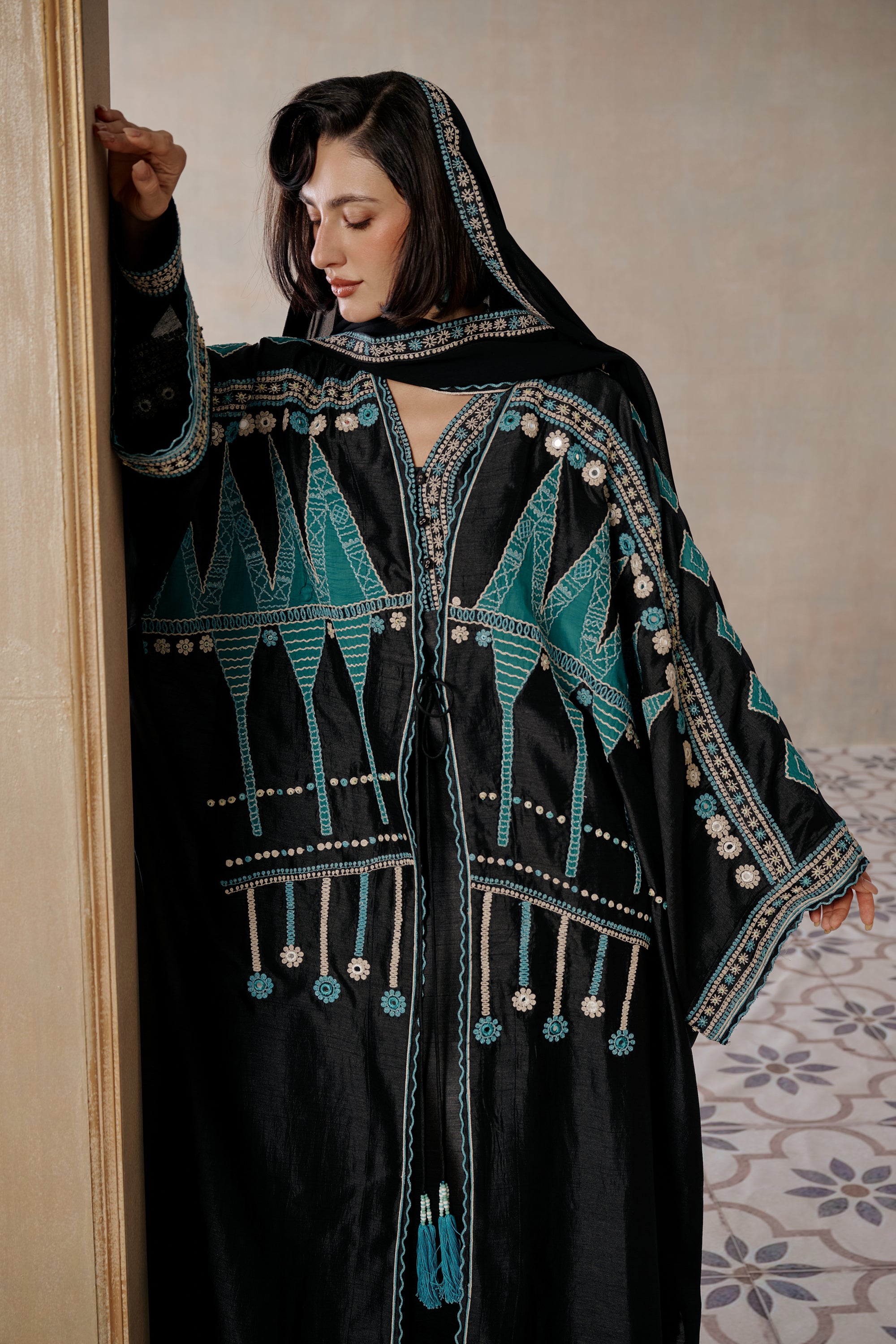 Mahitab Applique Work Embroidered Abaya