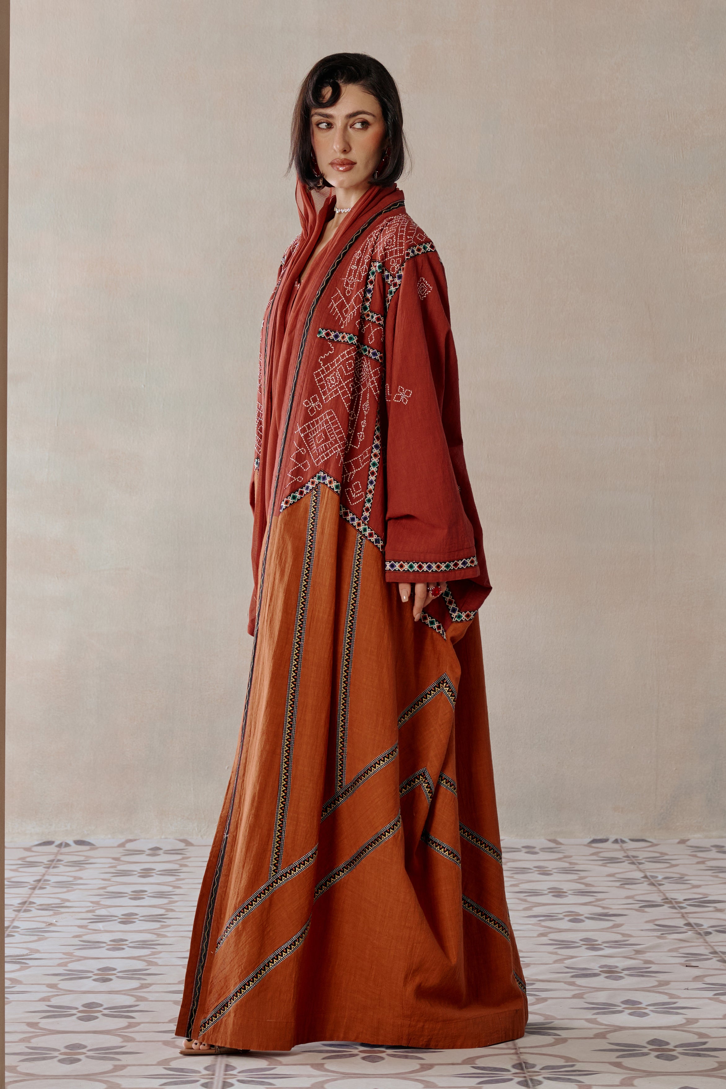Samah Embroidered Abaya with Lace Detailing