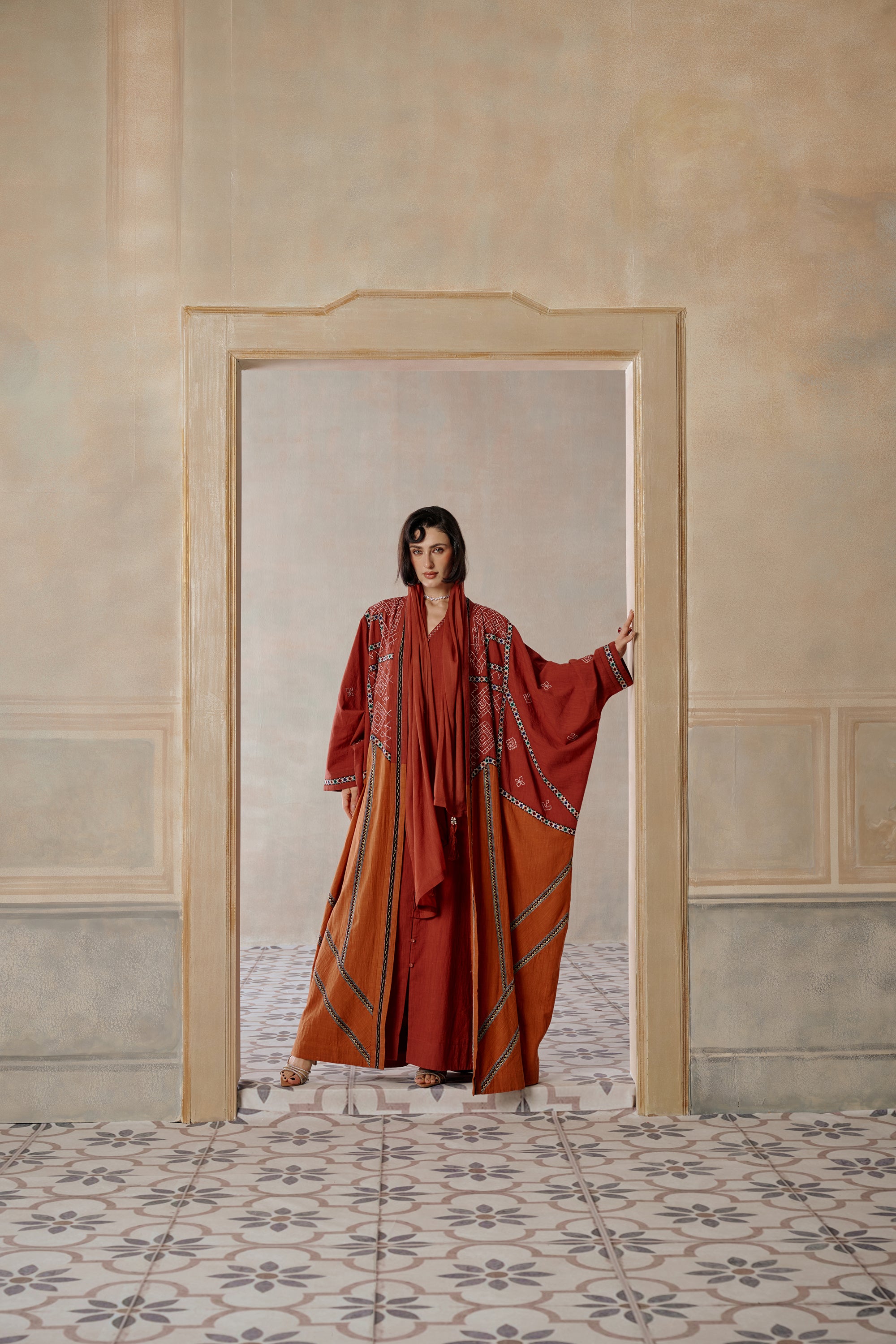 Samah Embroidered Abaya with Lace Detailing