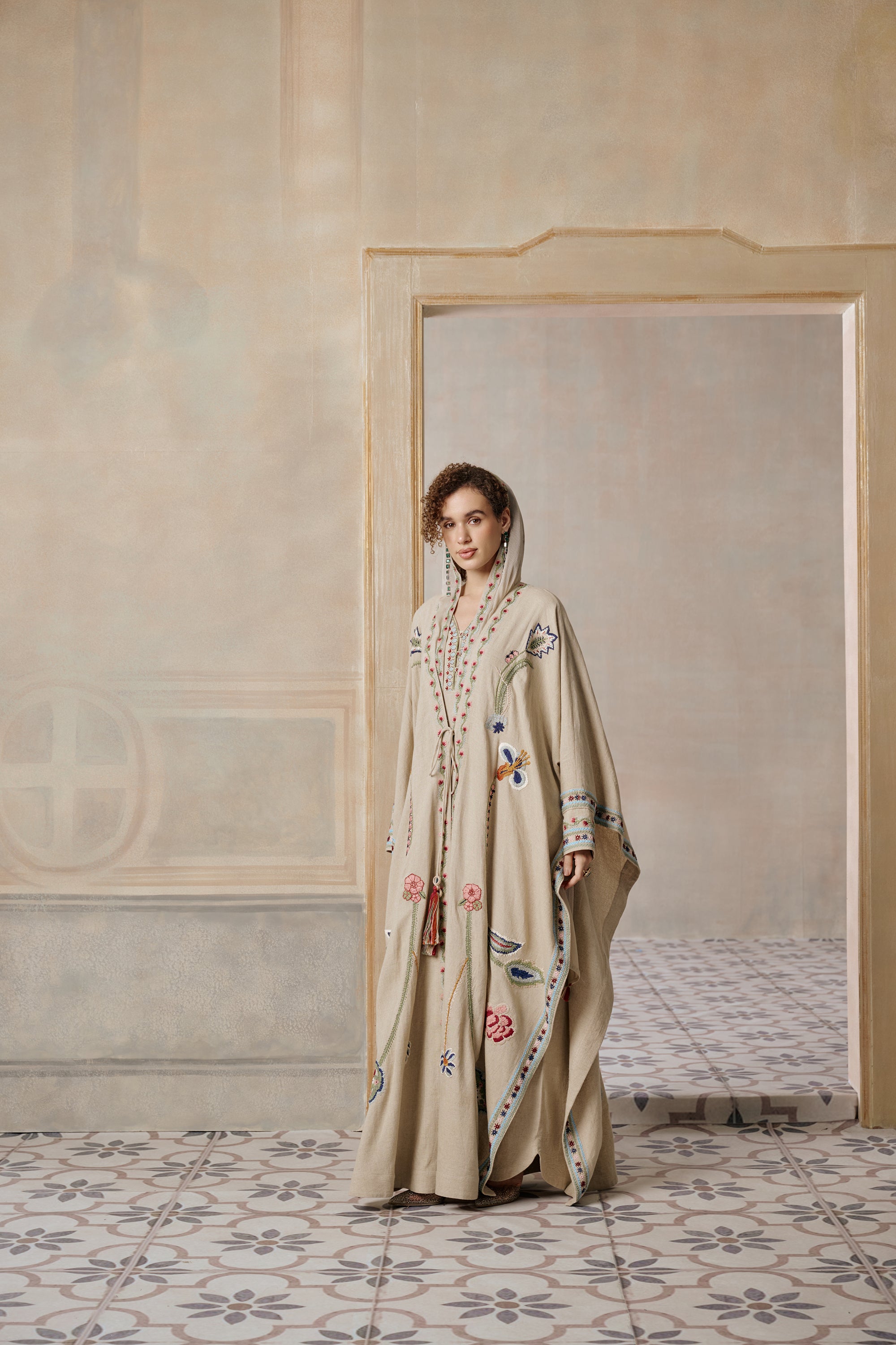 Awsaf Embroidered Cape Set