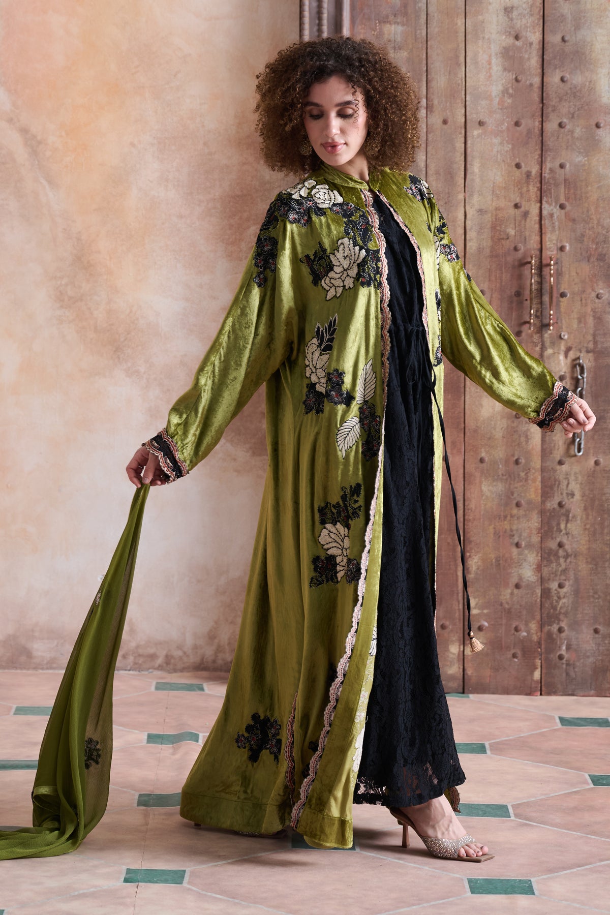 Zahia Embroidered Abaya with Embellishment