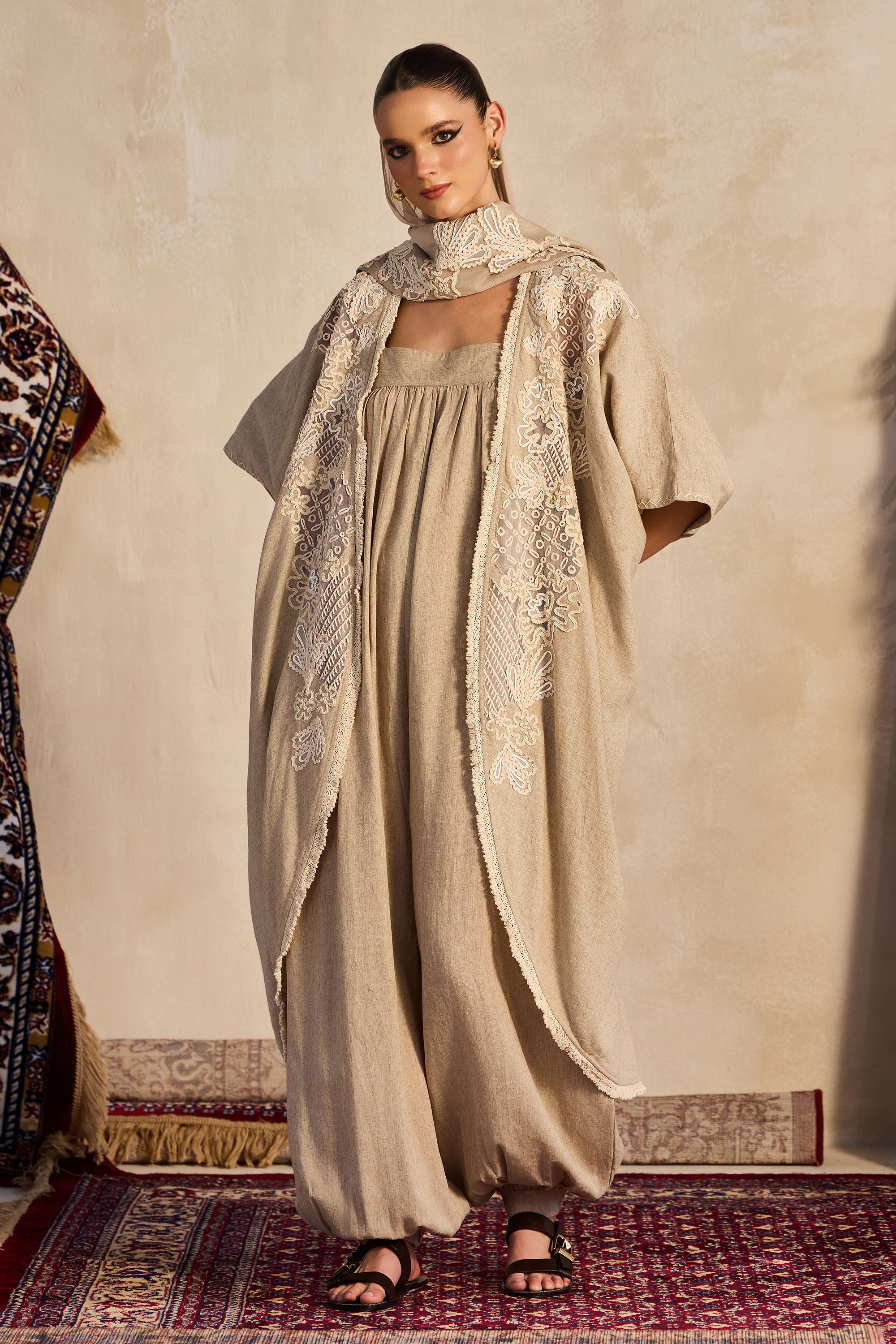 Manahel Embroidered Bisht with Jumpsuit