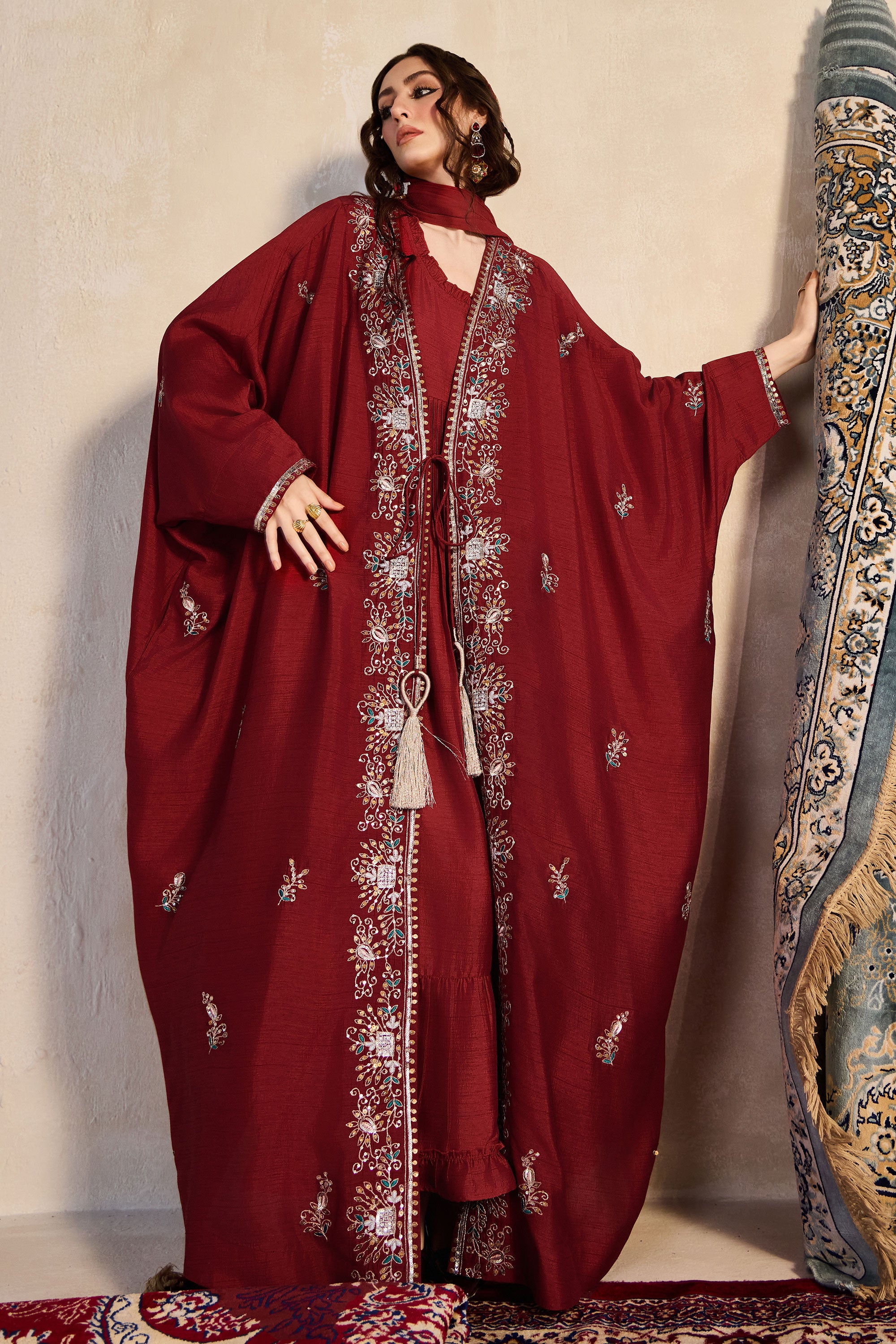 Tharwat Embroidered Abaya with Embellishment