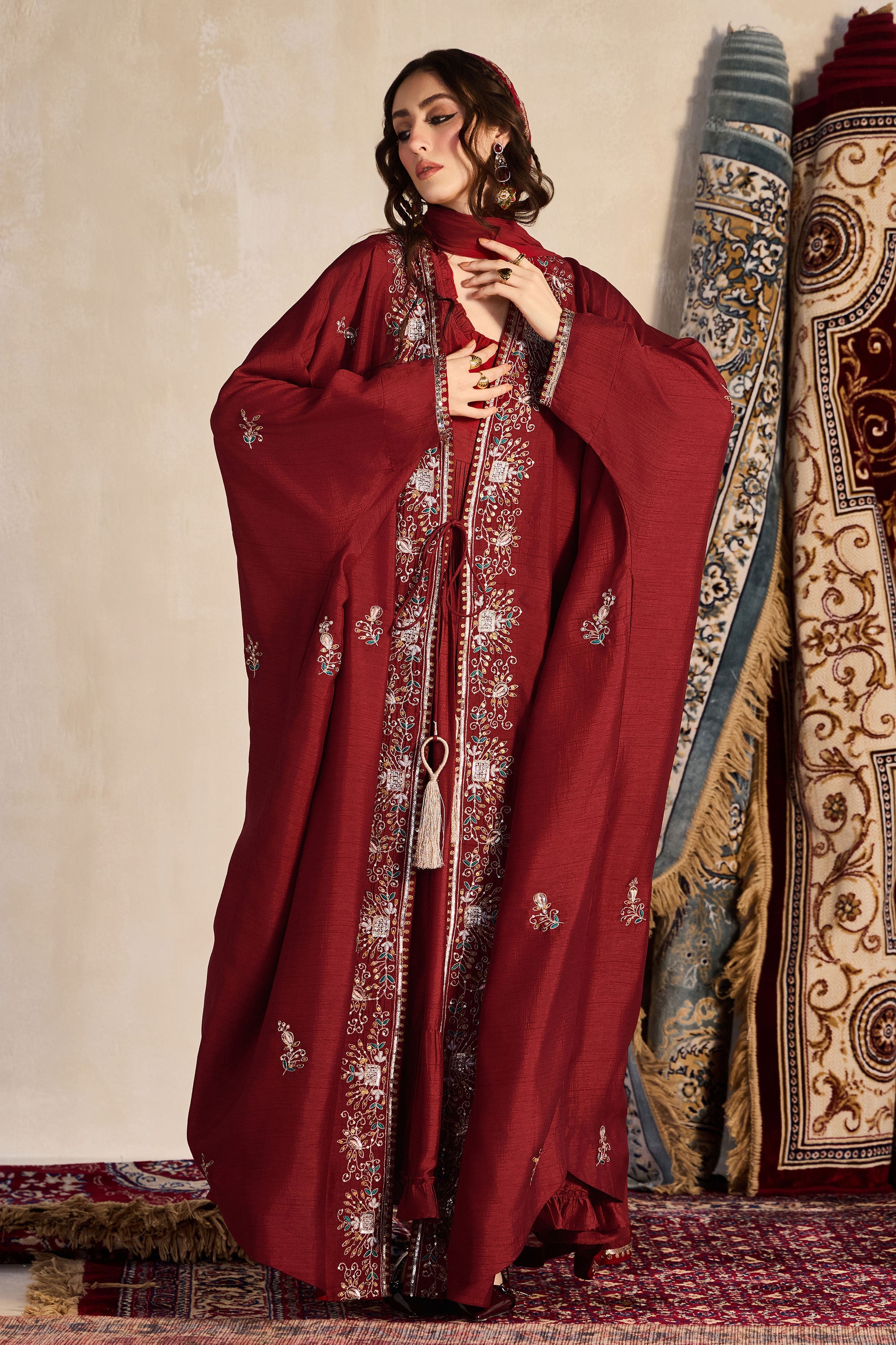 Tharwat Embroidered Abaya with Embellishment