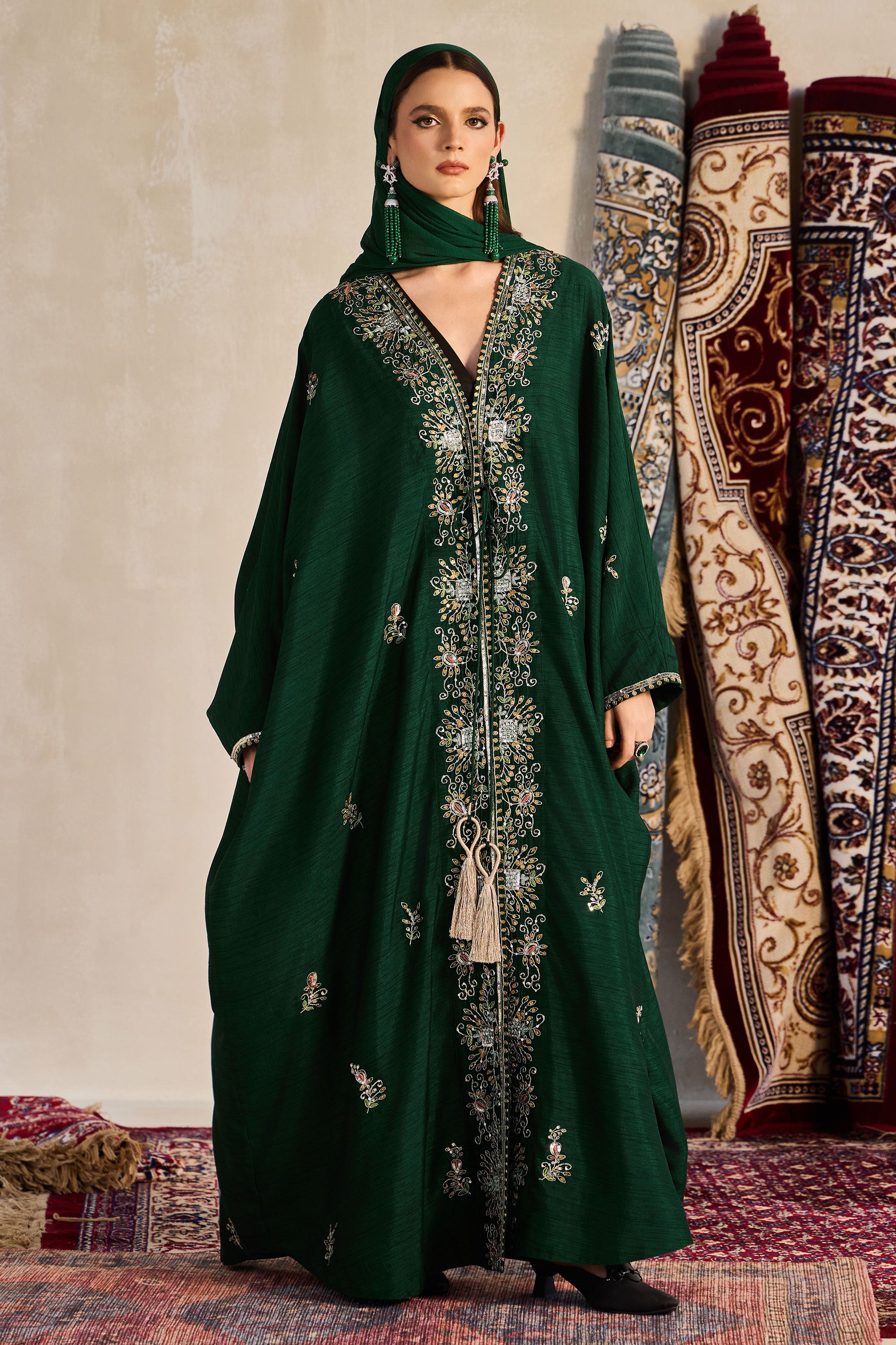 Salha Embroidered Abaya with Embellishment