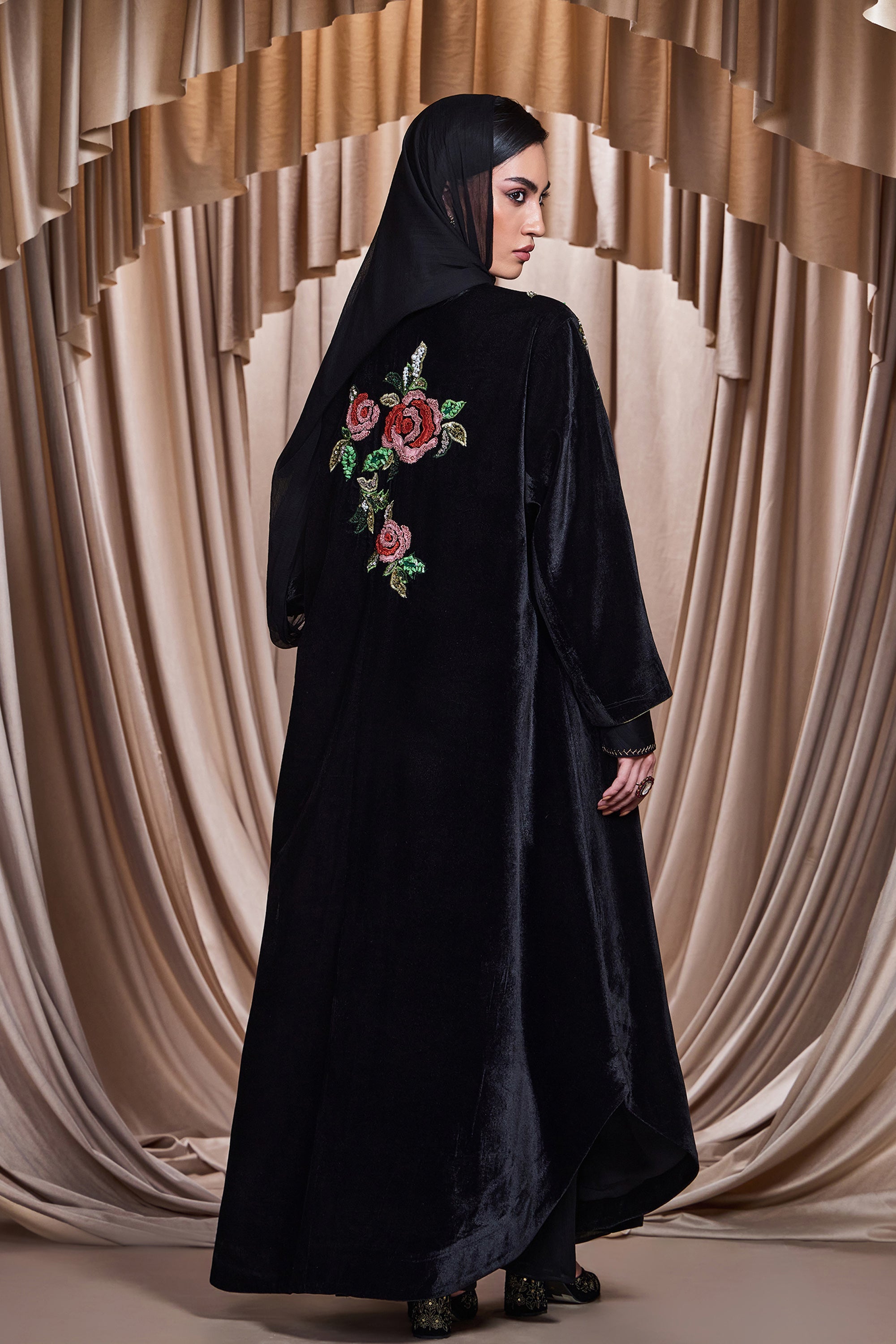Simra Applique Embroidered Abaya with Embellishment