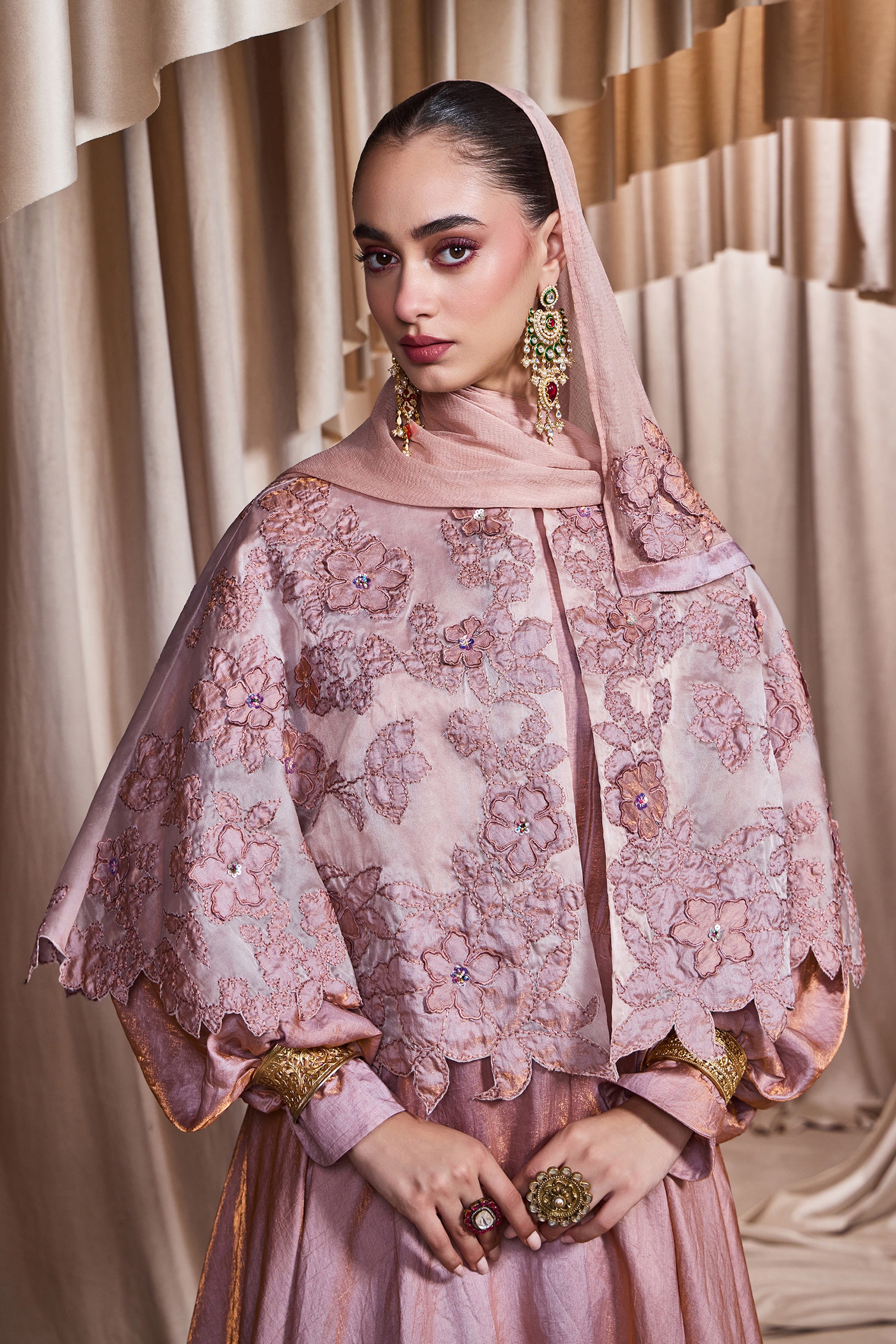 Sherine Applique Embroidered Cape with Embellishment