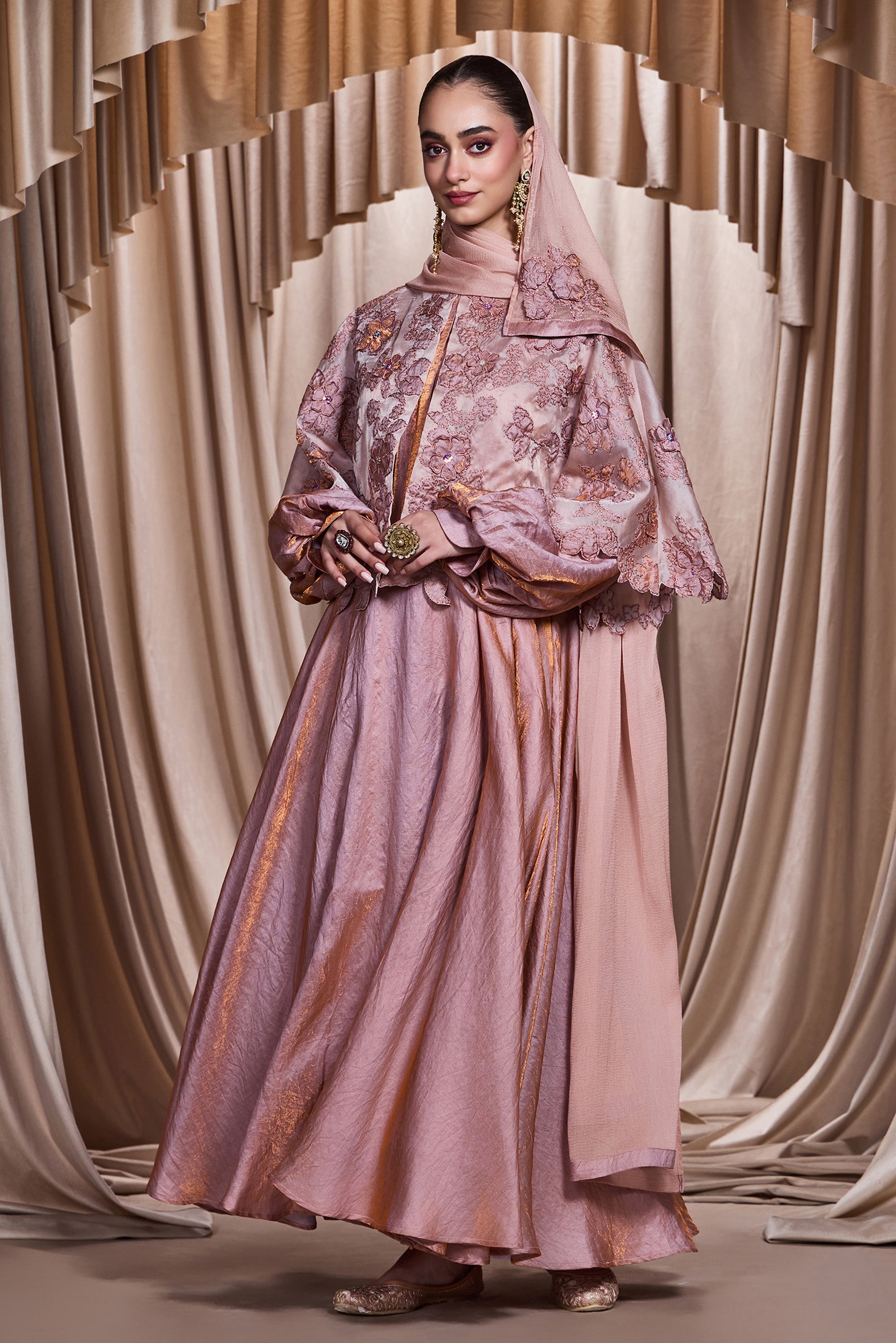 Sherine Applique Embroidered Cape with Embellishment