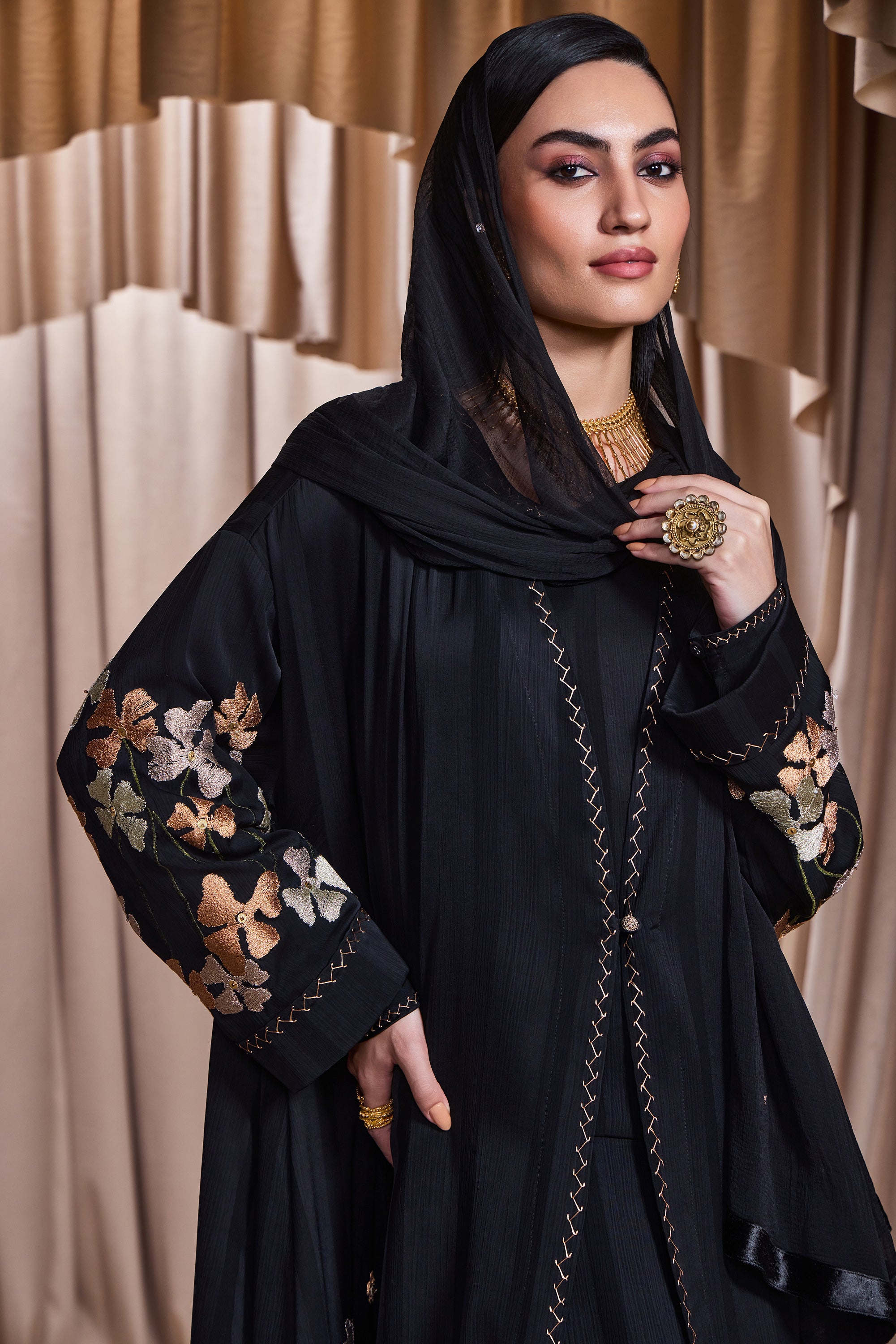 Akramah Embroidered Abaya with Embellishment