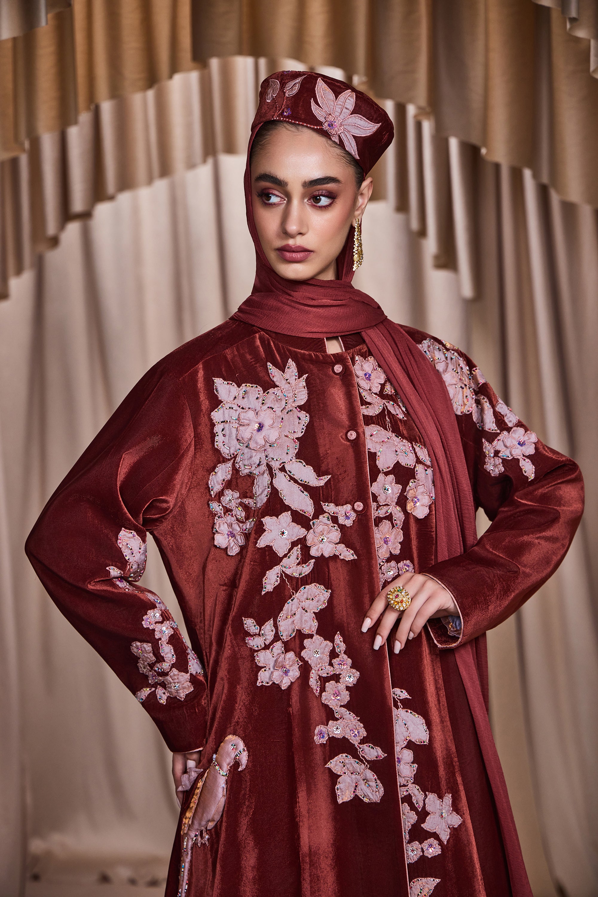 Somaya Applique Embroidered Abaya with Embellishment