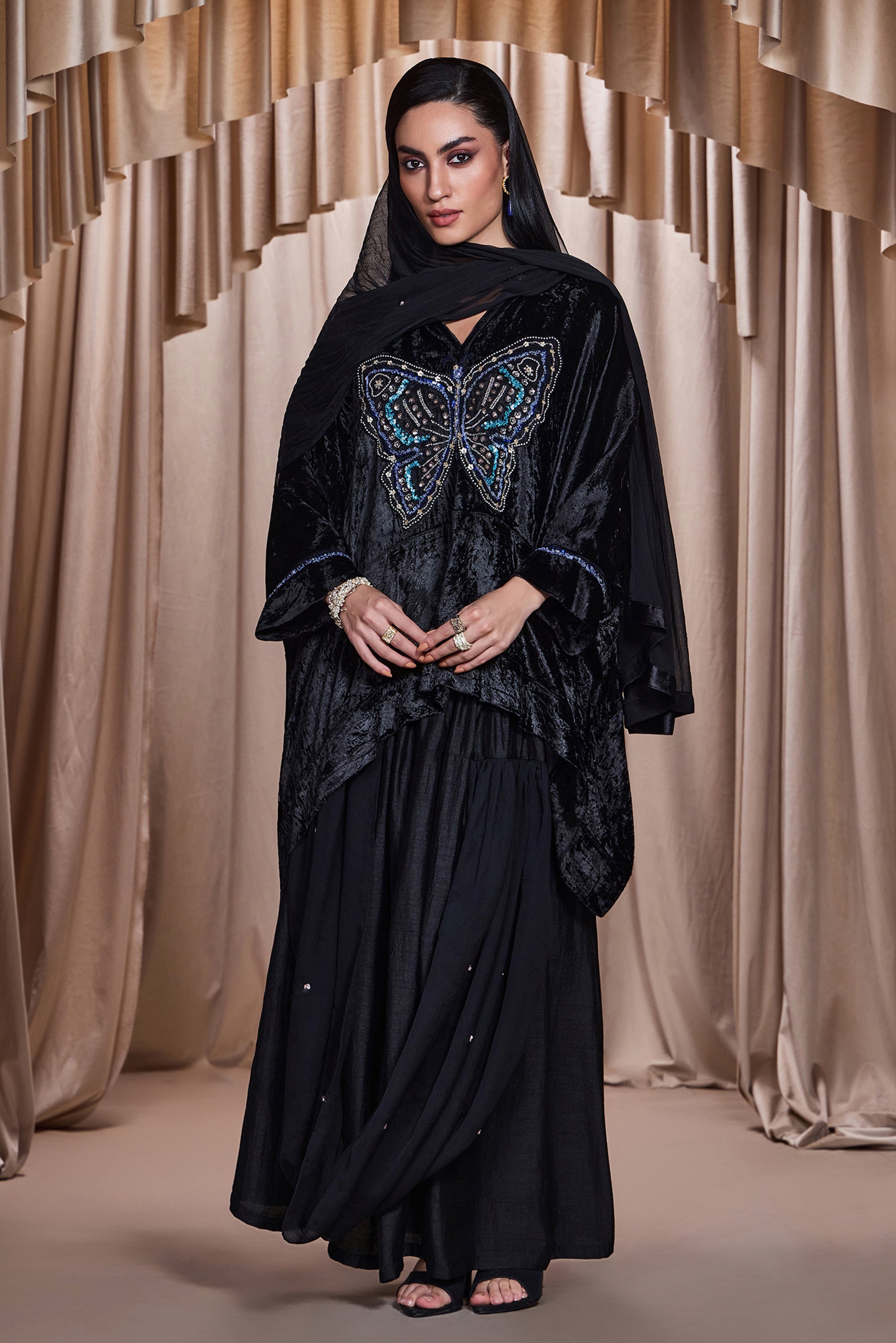 Salima Embellished Cape with Skirt