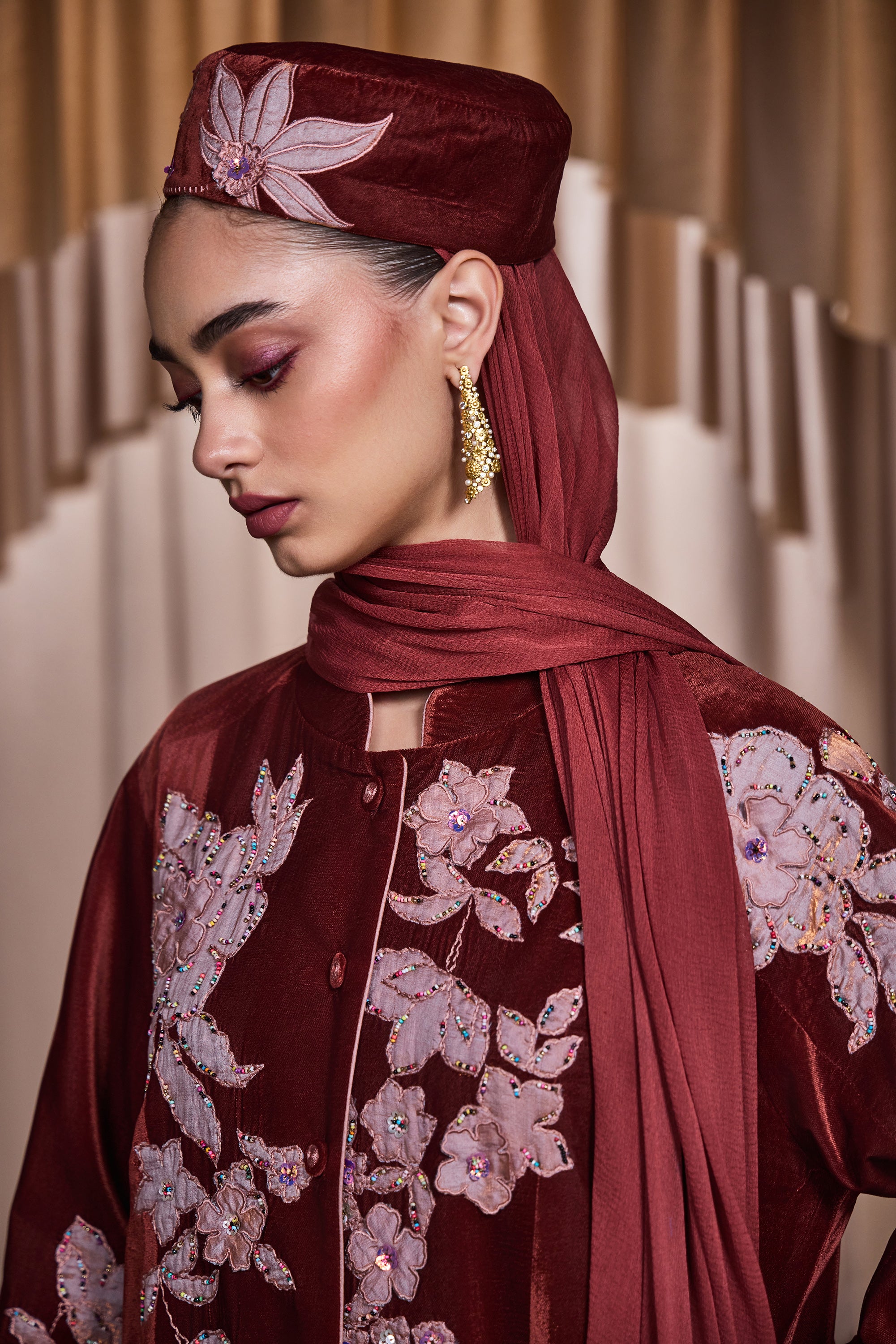 Somaya Applique Embroidered Abaya with Embellishment