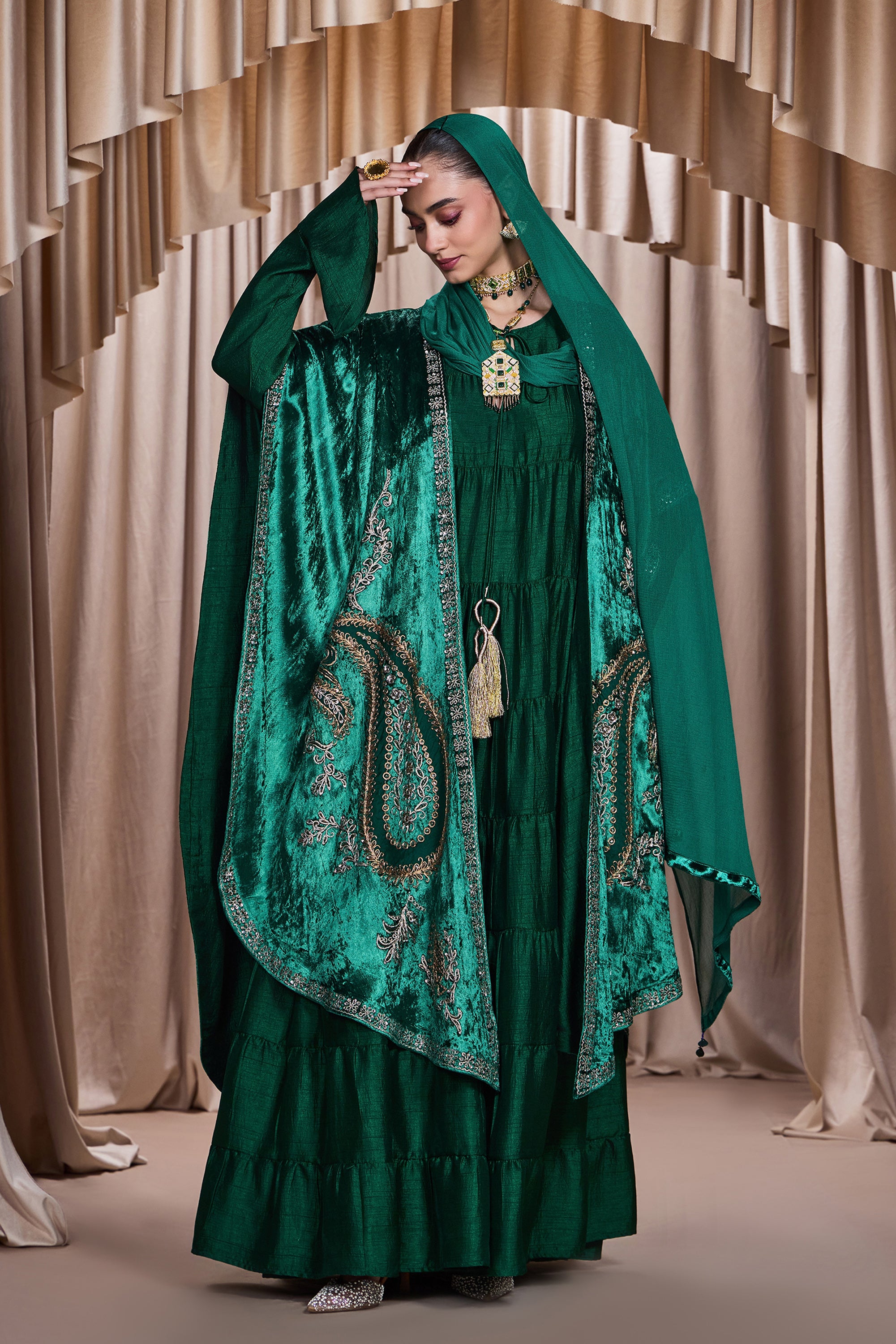 Aaniya Embroidered Dushala Cape with Embellishment