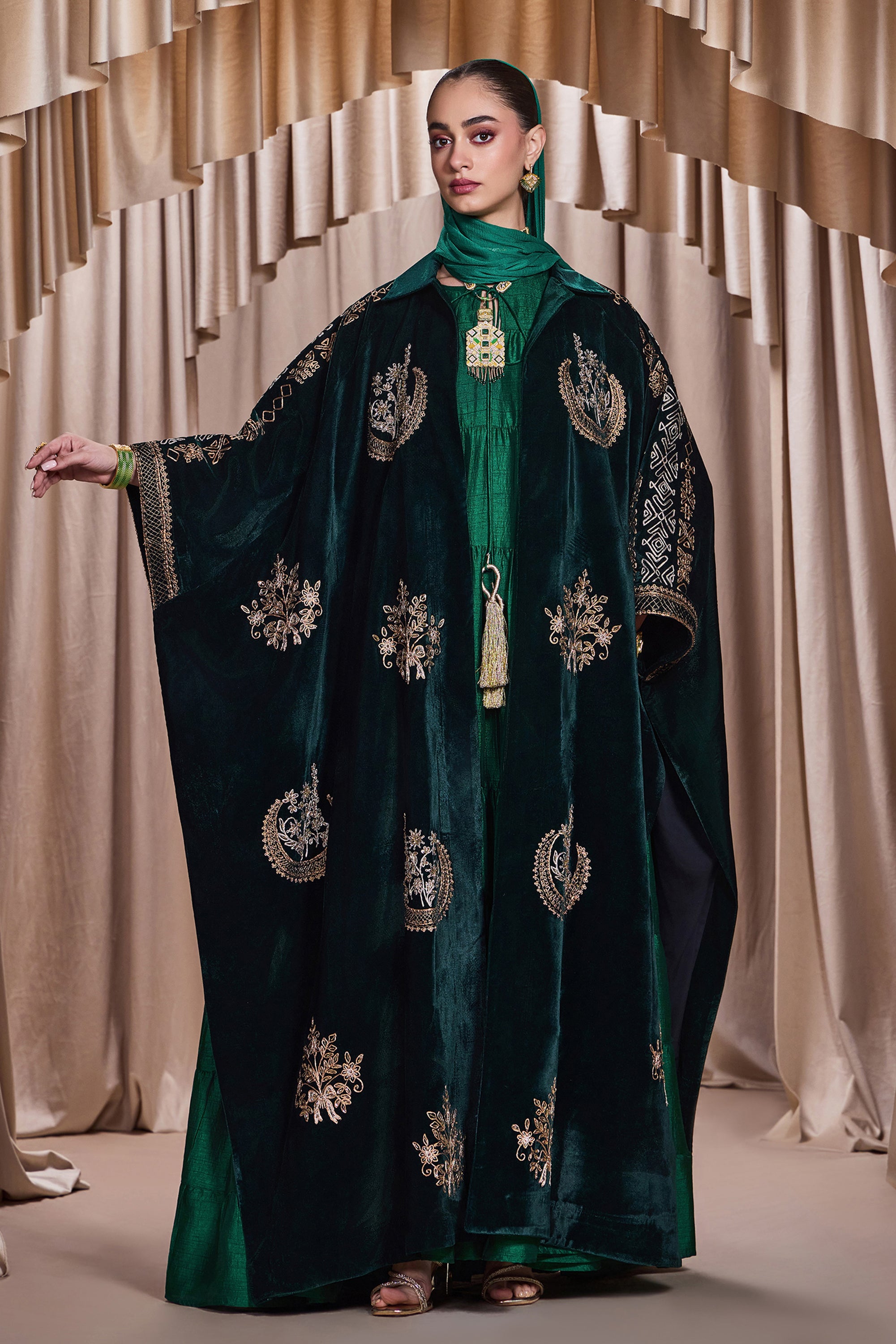 Yasira Embroidered Cape Abaya with Embellishment