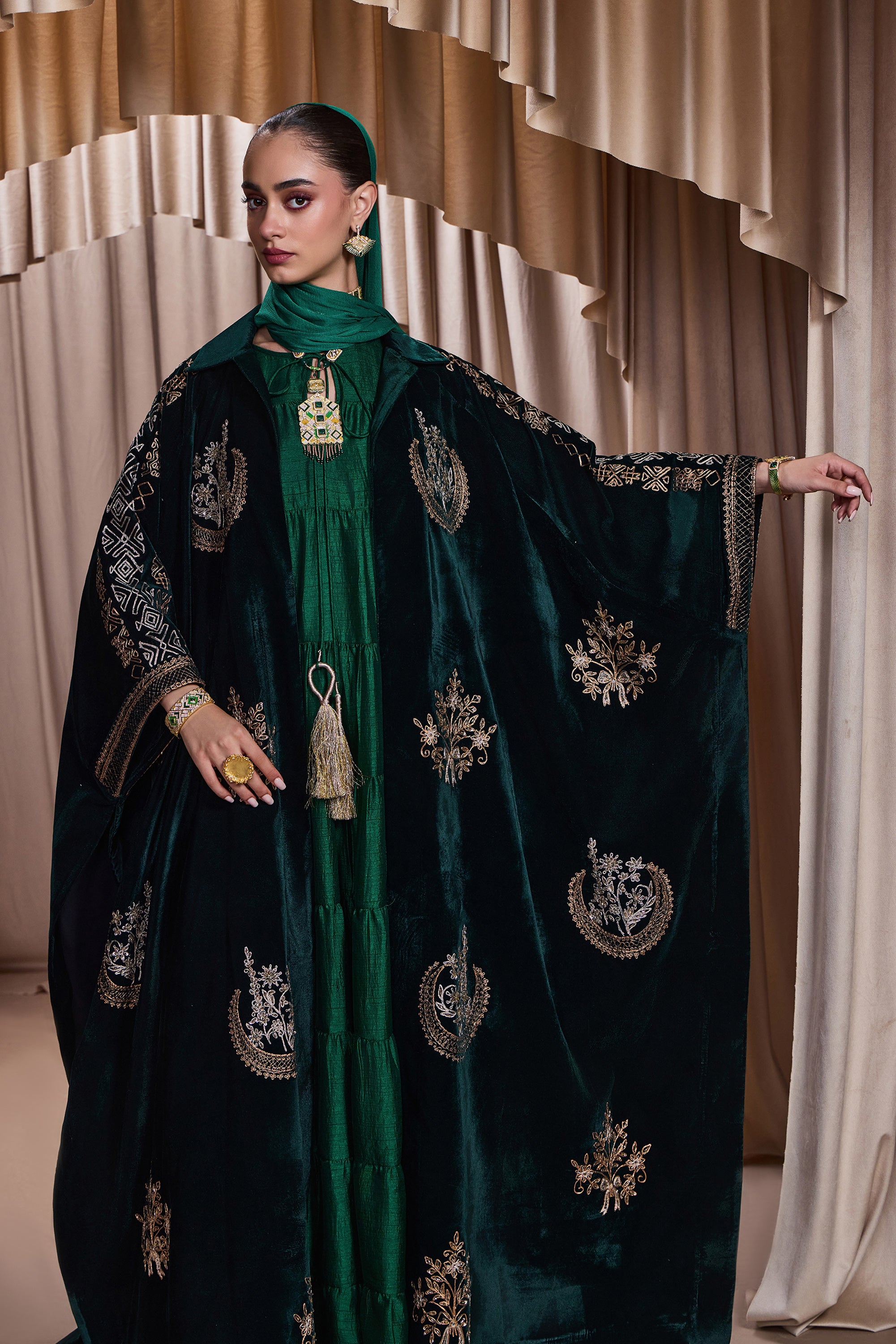 Yasira Embroidered Cape Abaya with Embellishment