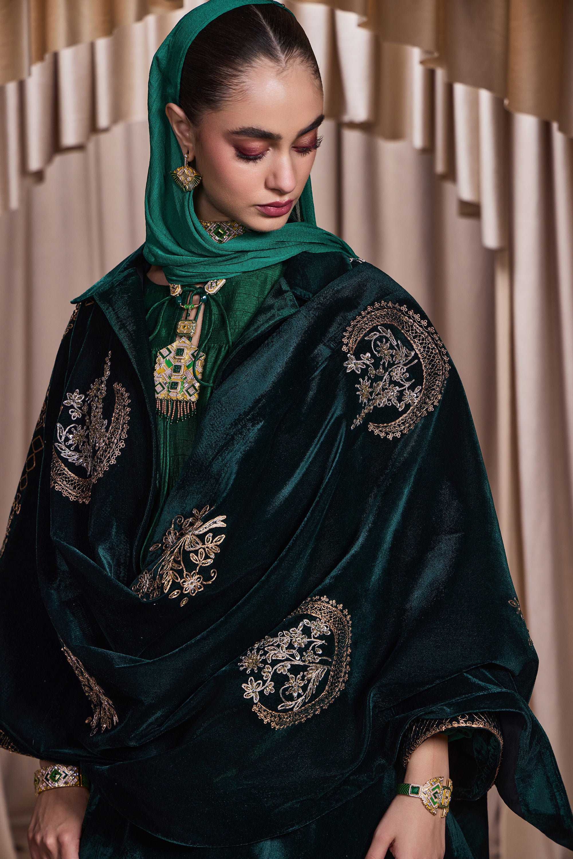 Yasira Embroidered Cape Abaya with Embellishment