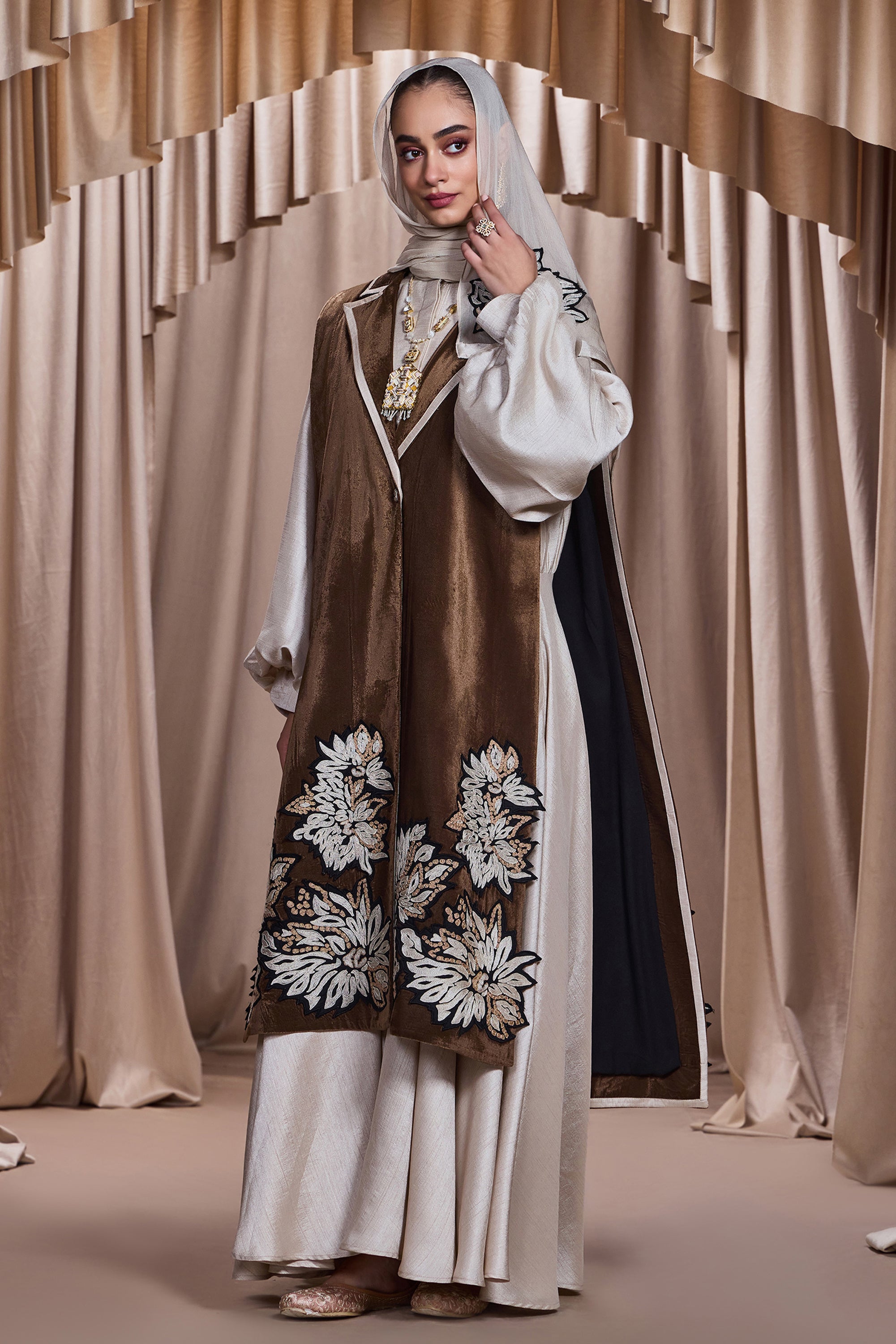 Aiman Embroidered Cape with Patch Work