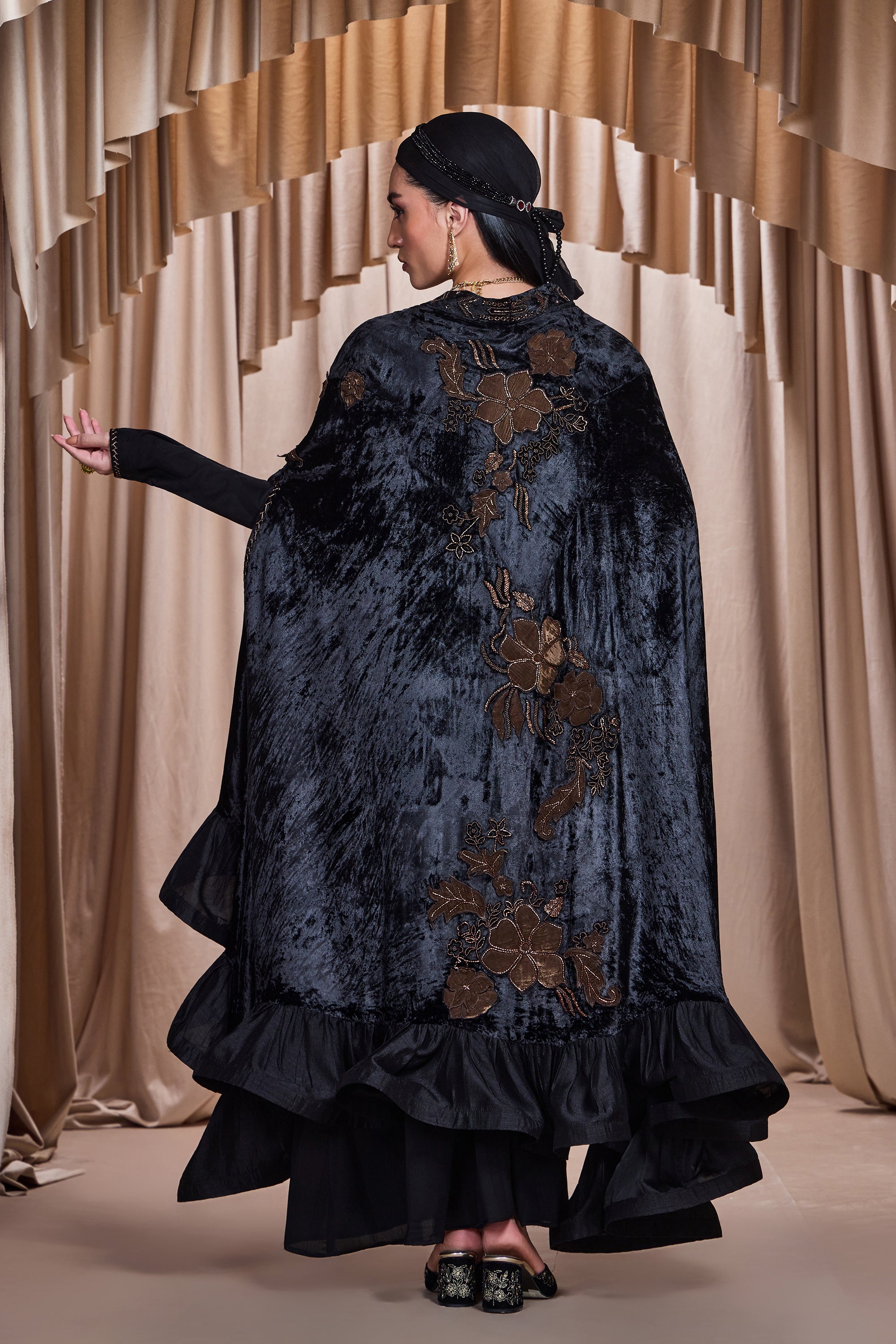 Lilah Applique Embroidered Cape with Embellishment