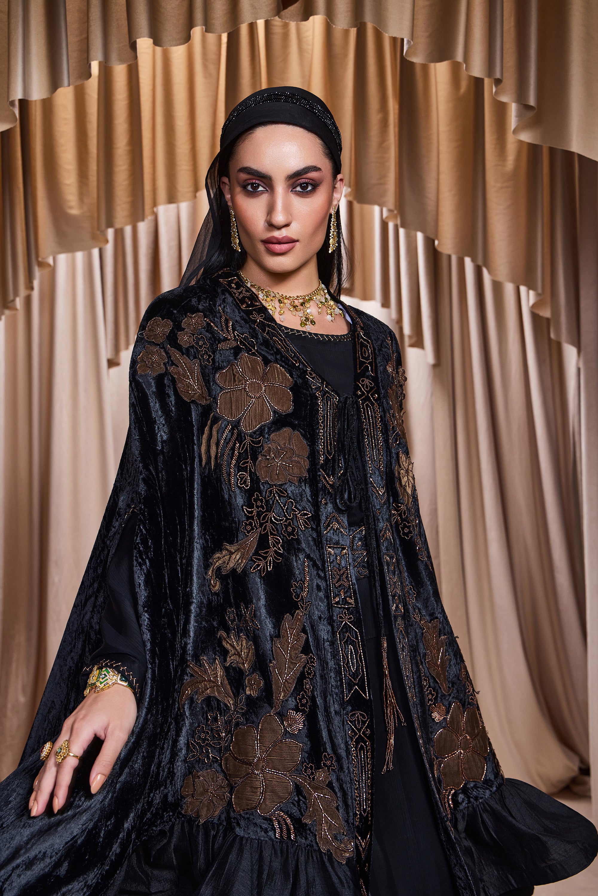 Lilah Applique Embroidered Cape with Embellishment