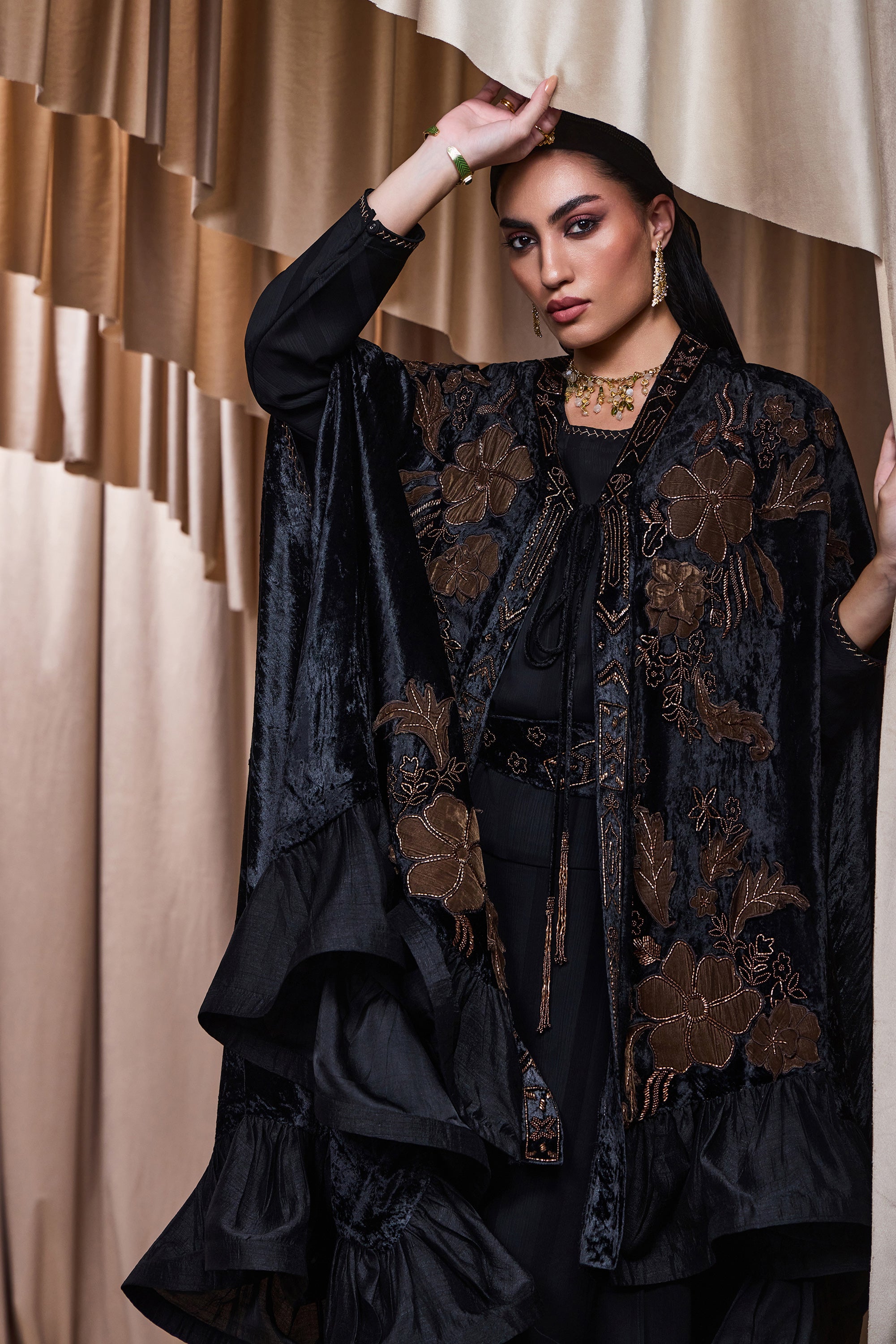 Lilah Applique Embroidered Cape with Embellishment