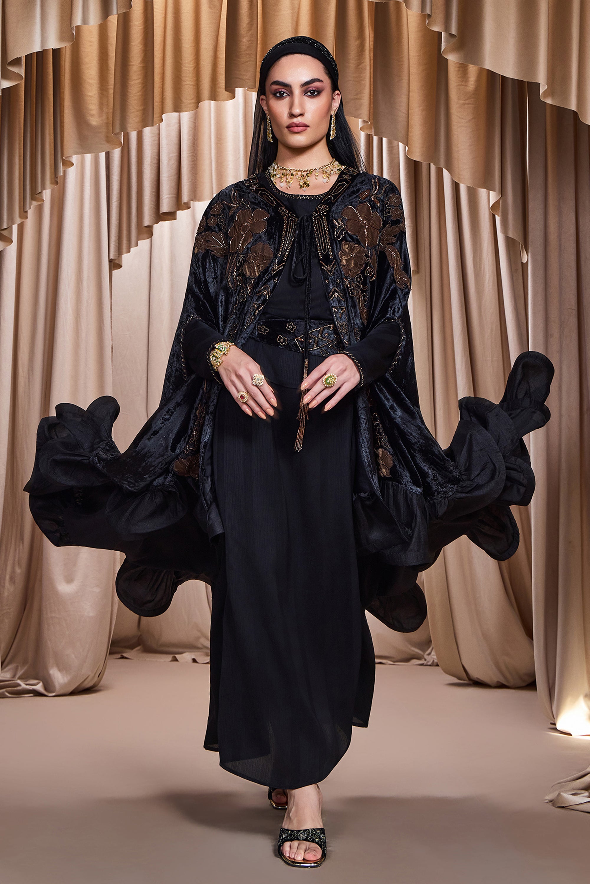 Lilah Applique Embroidered Cape with Embellishment