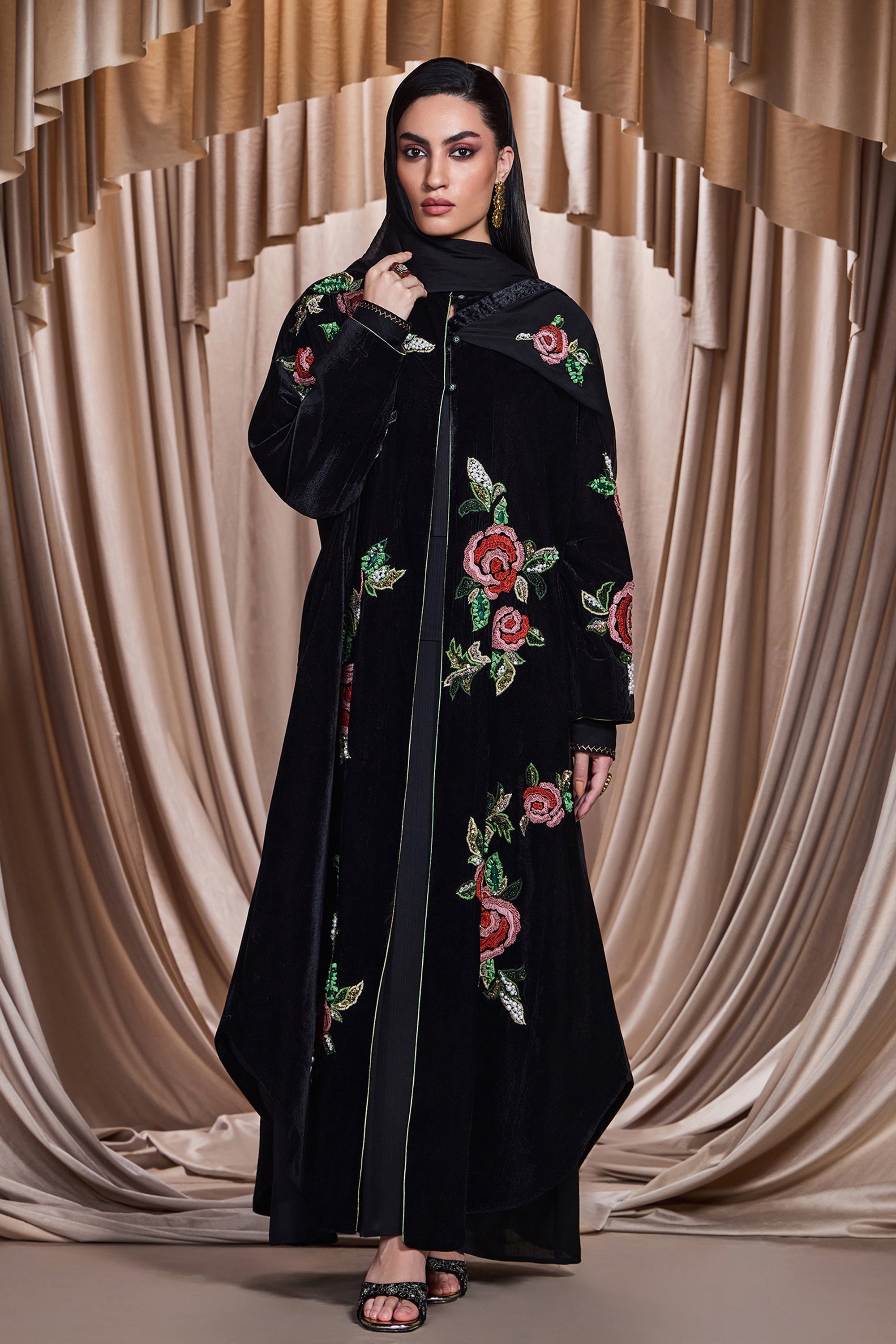 Simra Applique Embroidered Abaya with Embellishment