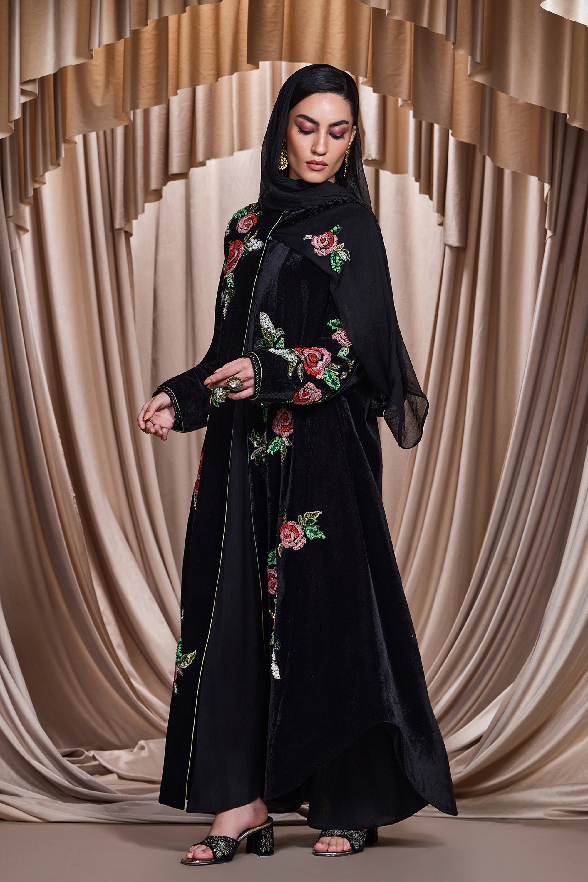 Simra Applique Embroidered Abaya with Embellishment