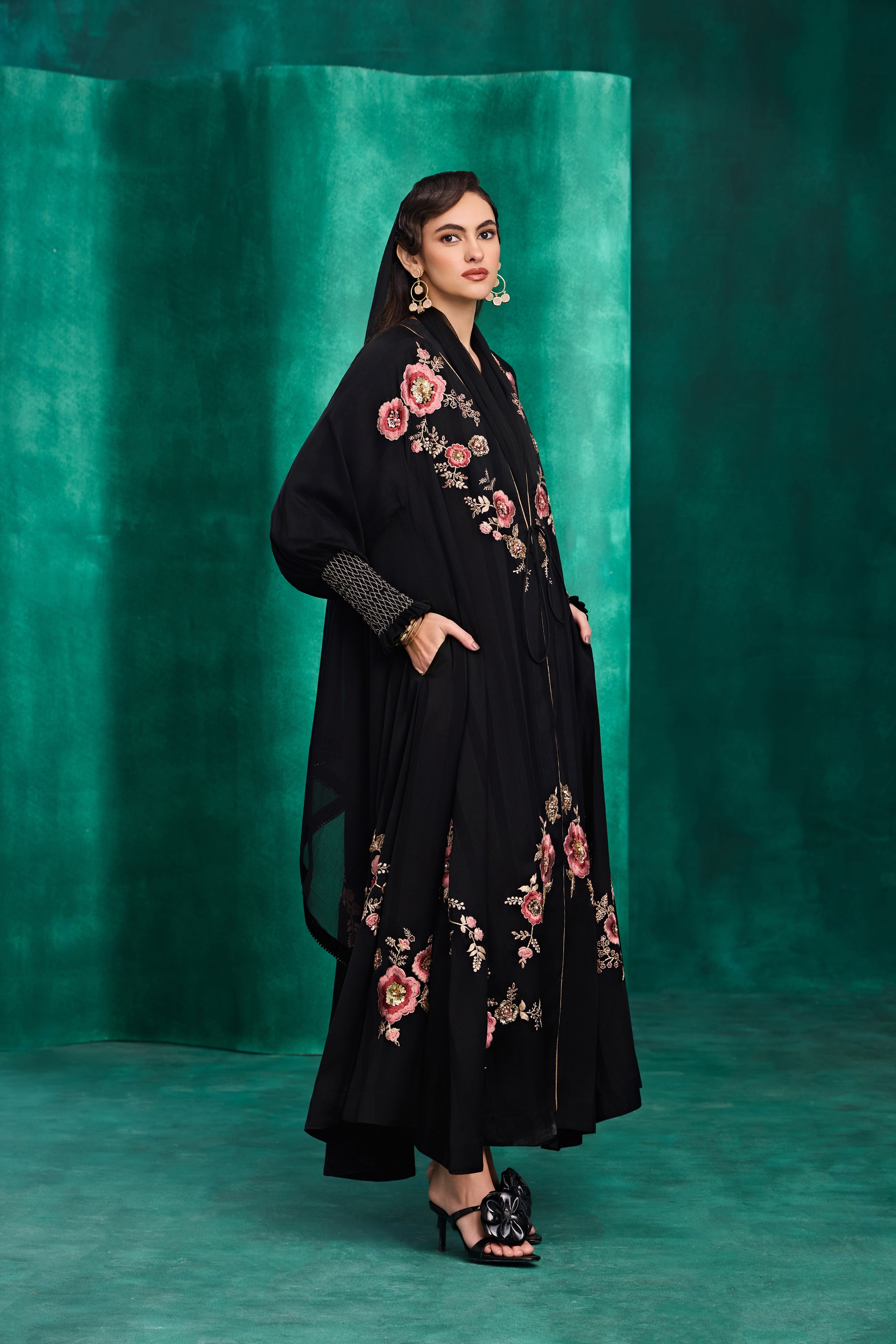 Taneera Embroidered Abaya with Embellishment