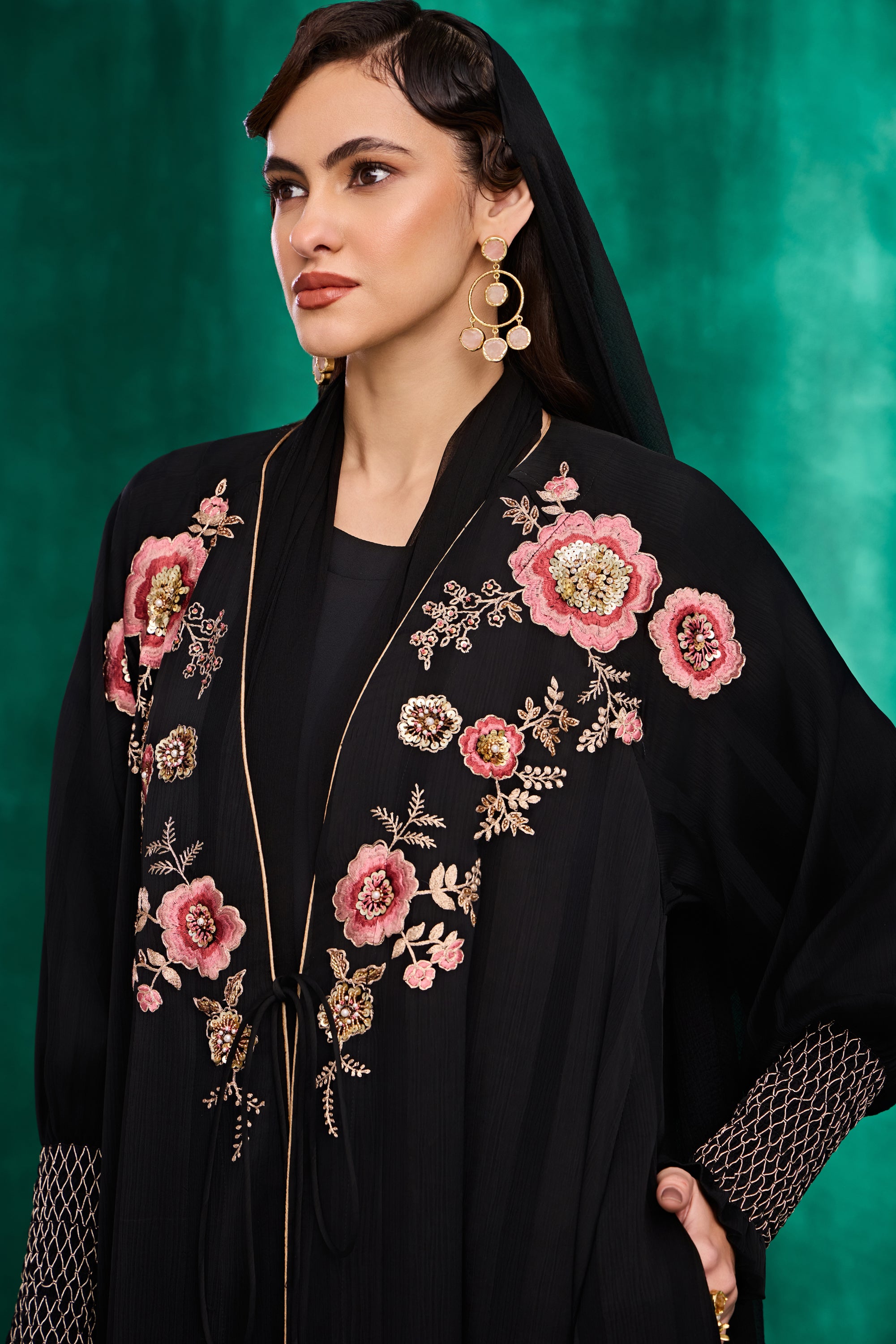 Taneera Embroidered Abaya with Embellishment