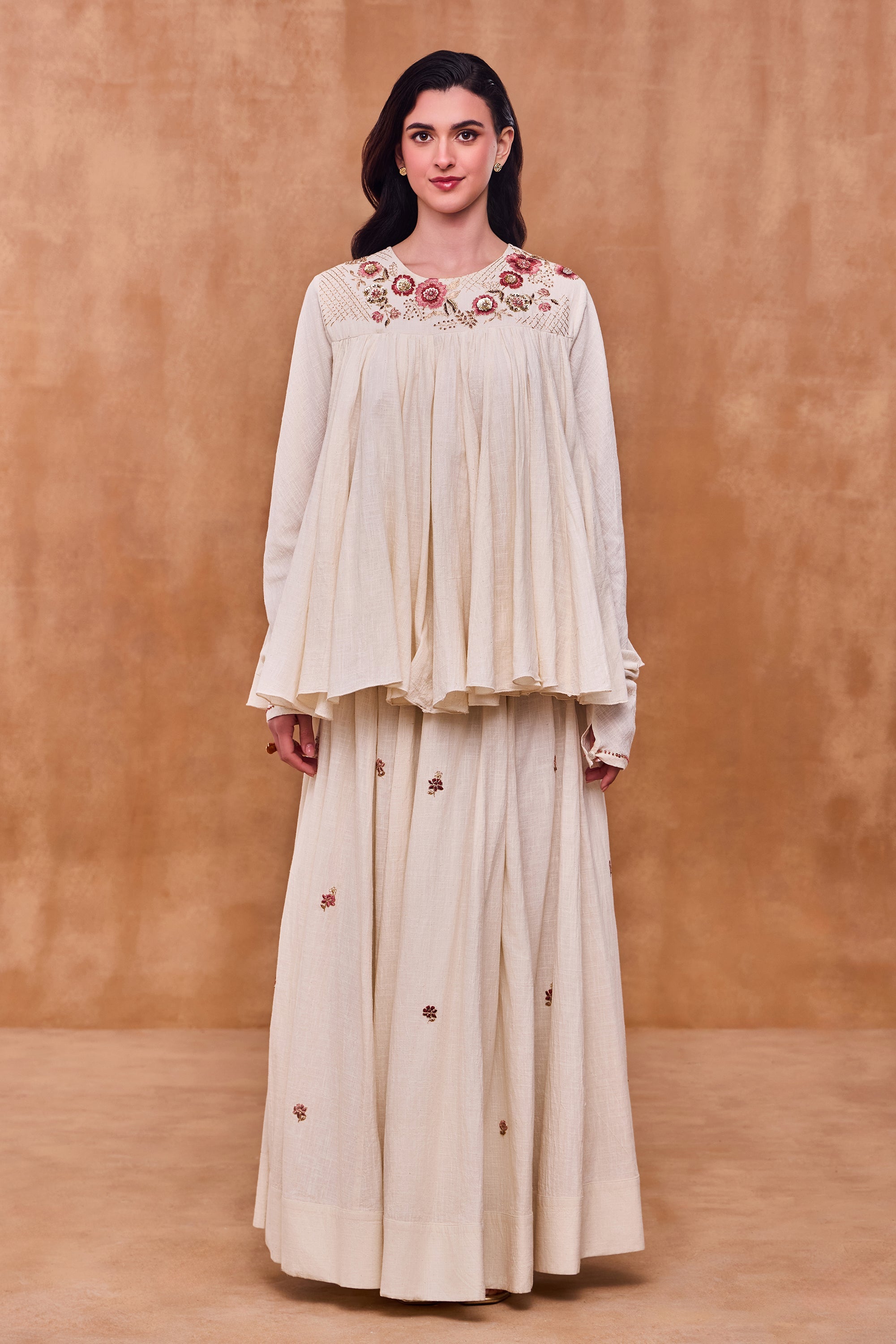 Hafiza Embroidered & Embellished Peplum Top with Skirt