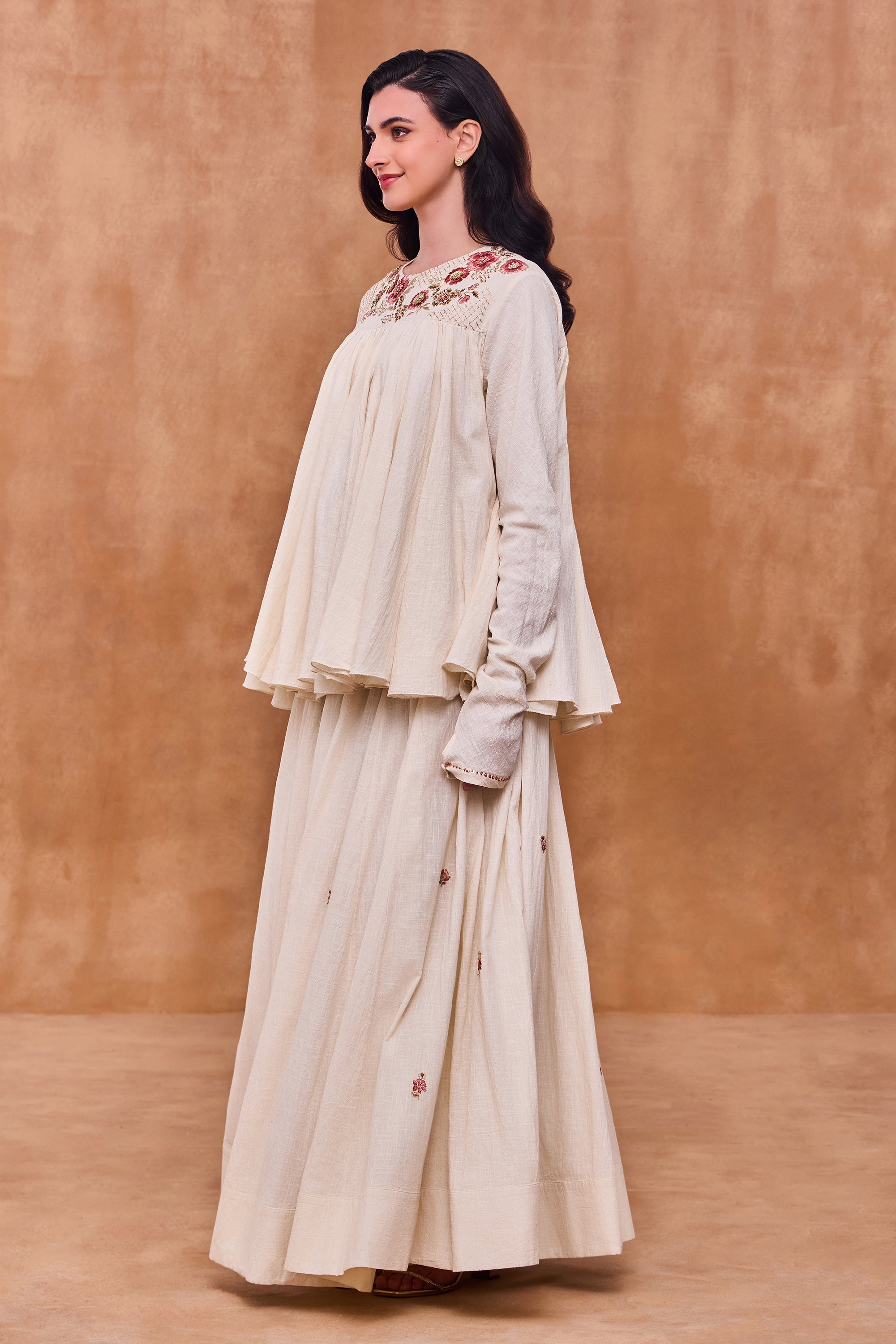 Hafiza Embroidered & Embellished Peplum Top with Skirt