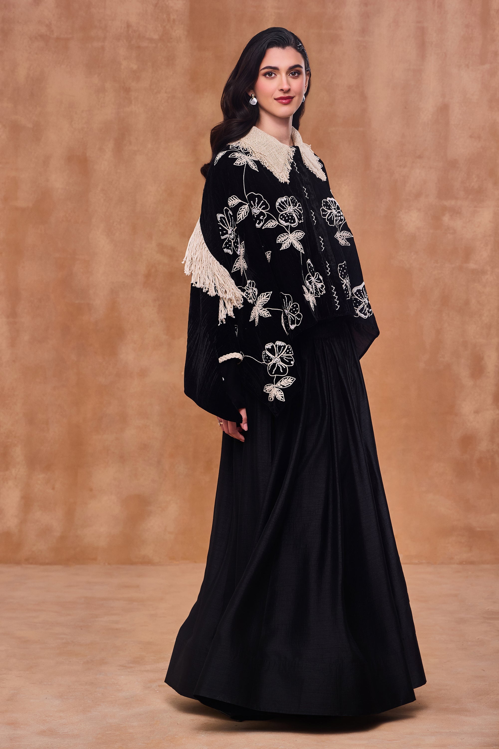 Hamida Embroidered & Embellished Cape with Skirt