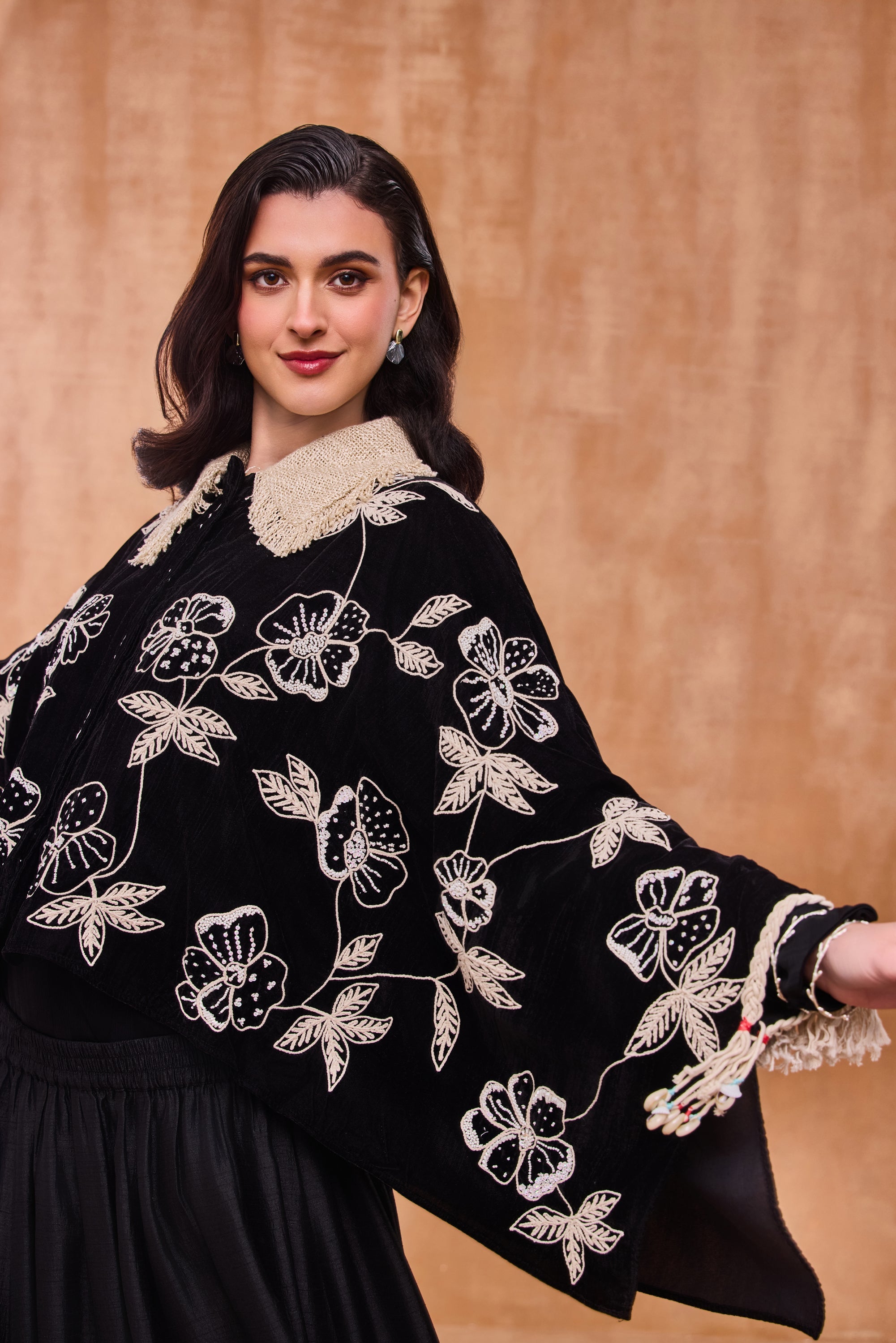Hamida Embroidered & Embellished Cape with Skirt