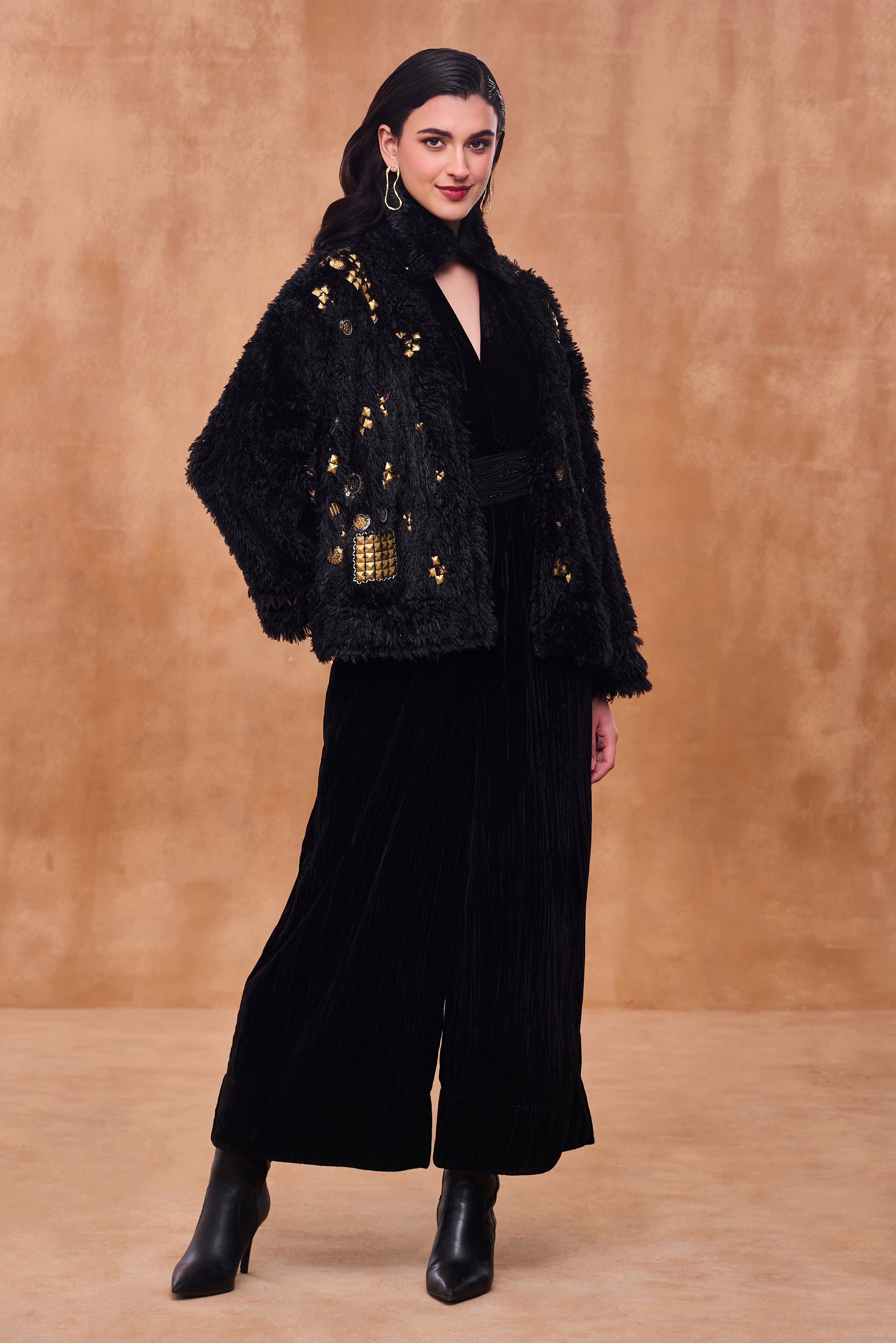 Ruqaiya Short Bisht & Embellished Jumpsuit