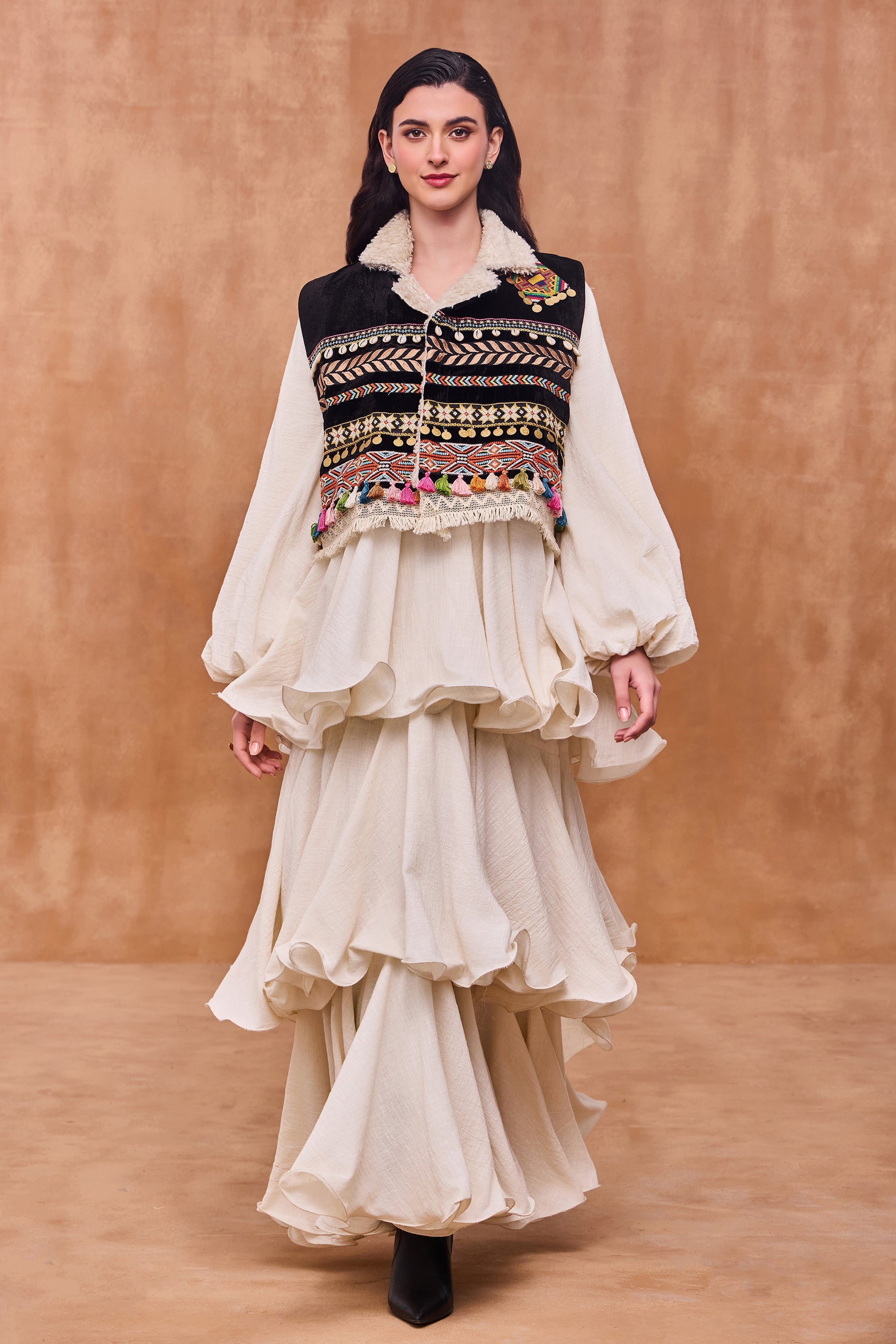 Firdaus Embroidered Short Bisht with Embellishment