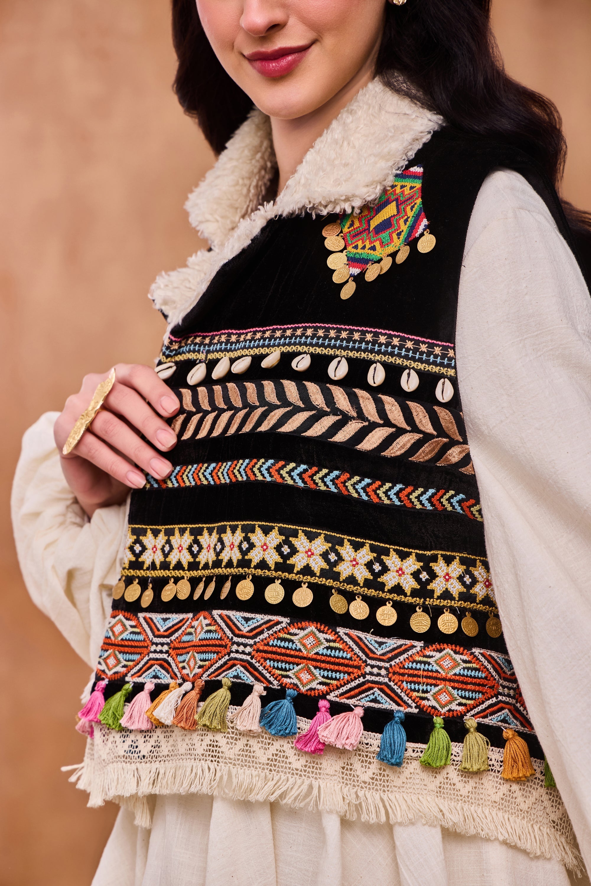 Firdaus Embroidered Short Bisht with Embellishment