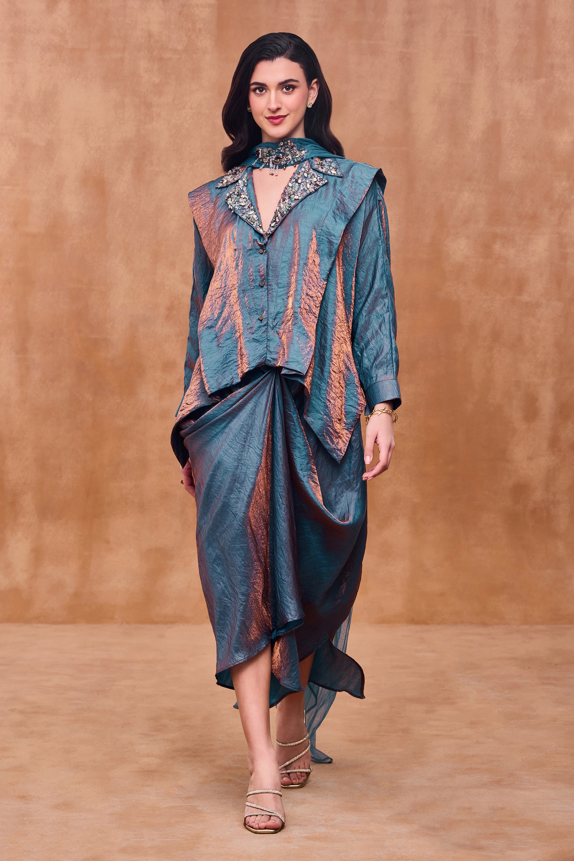 Shahana Embellished Top with Asymmetrical Skirt