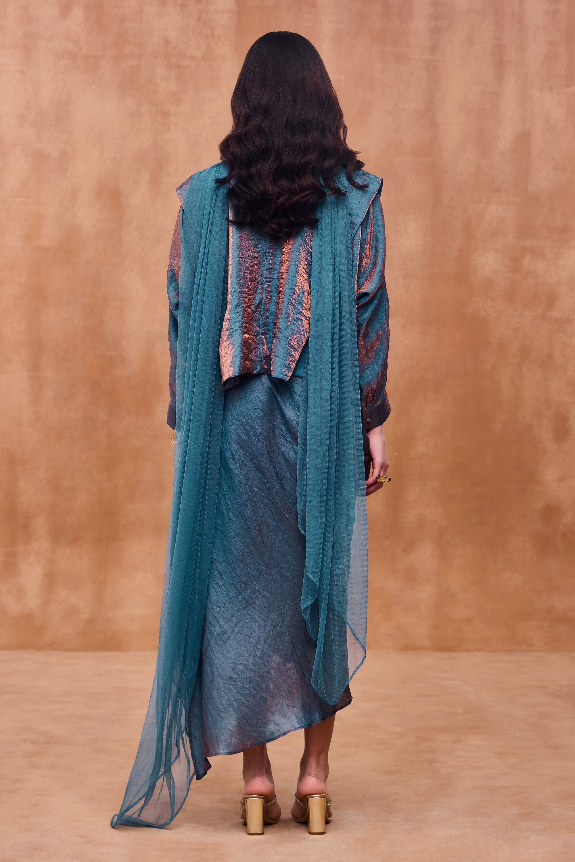 Shahana Embellished Top with Asymmetrical Skirt