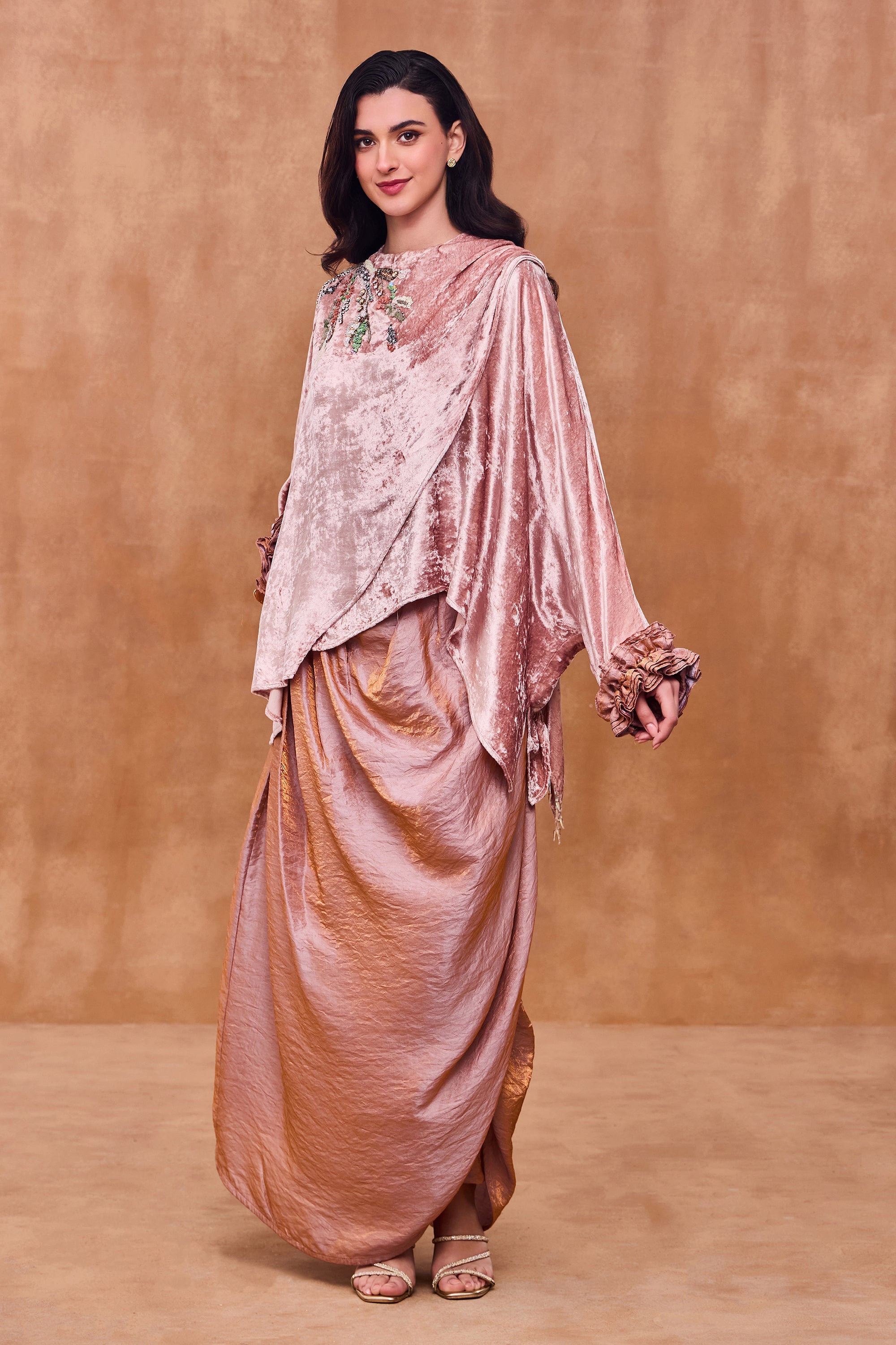 Areeba Embellished Cape with Cowl Skirt
