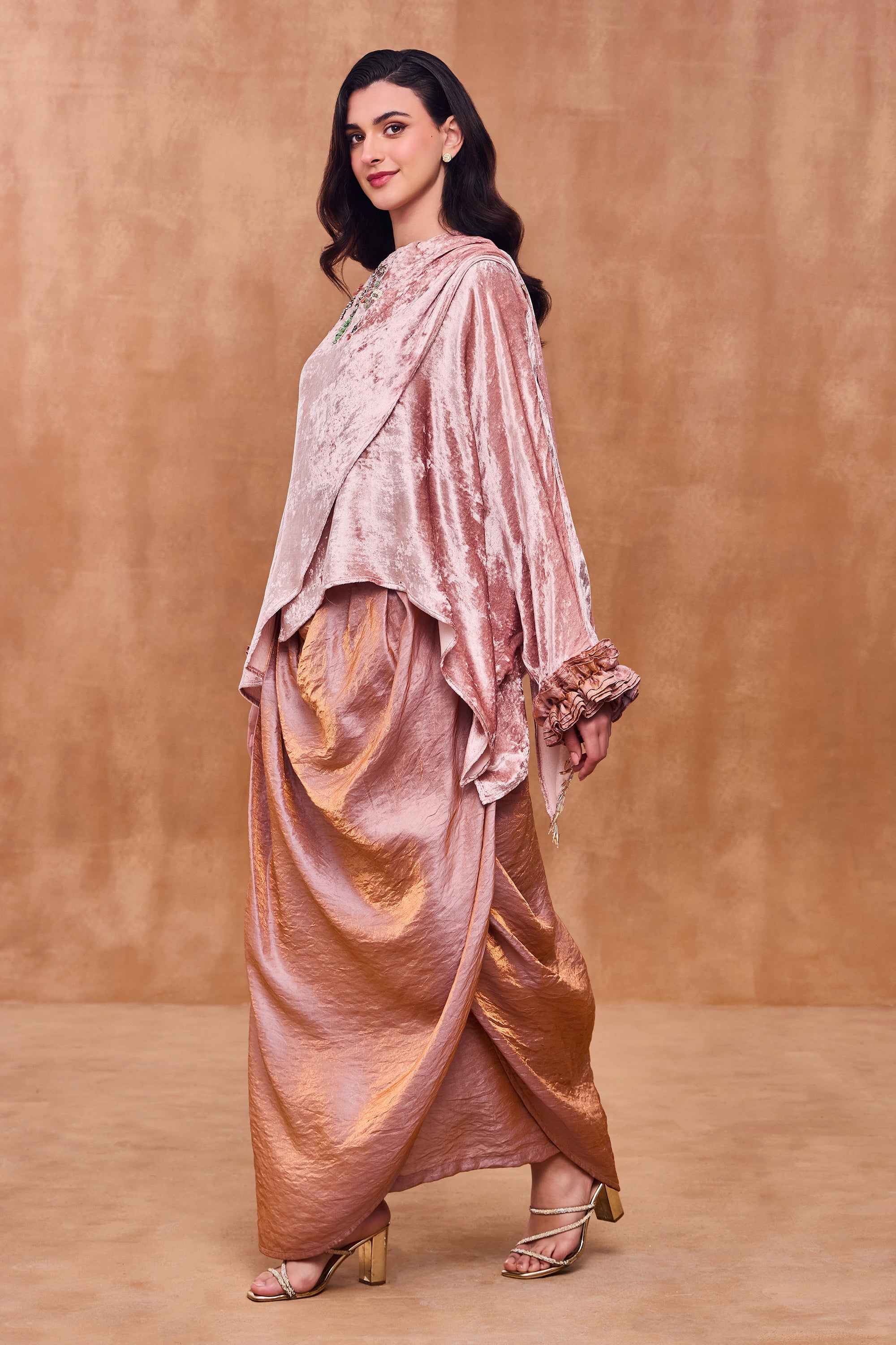 Areeba Embellished Cape with Cowl Skirt