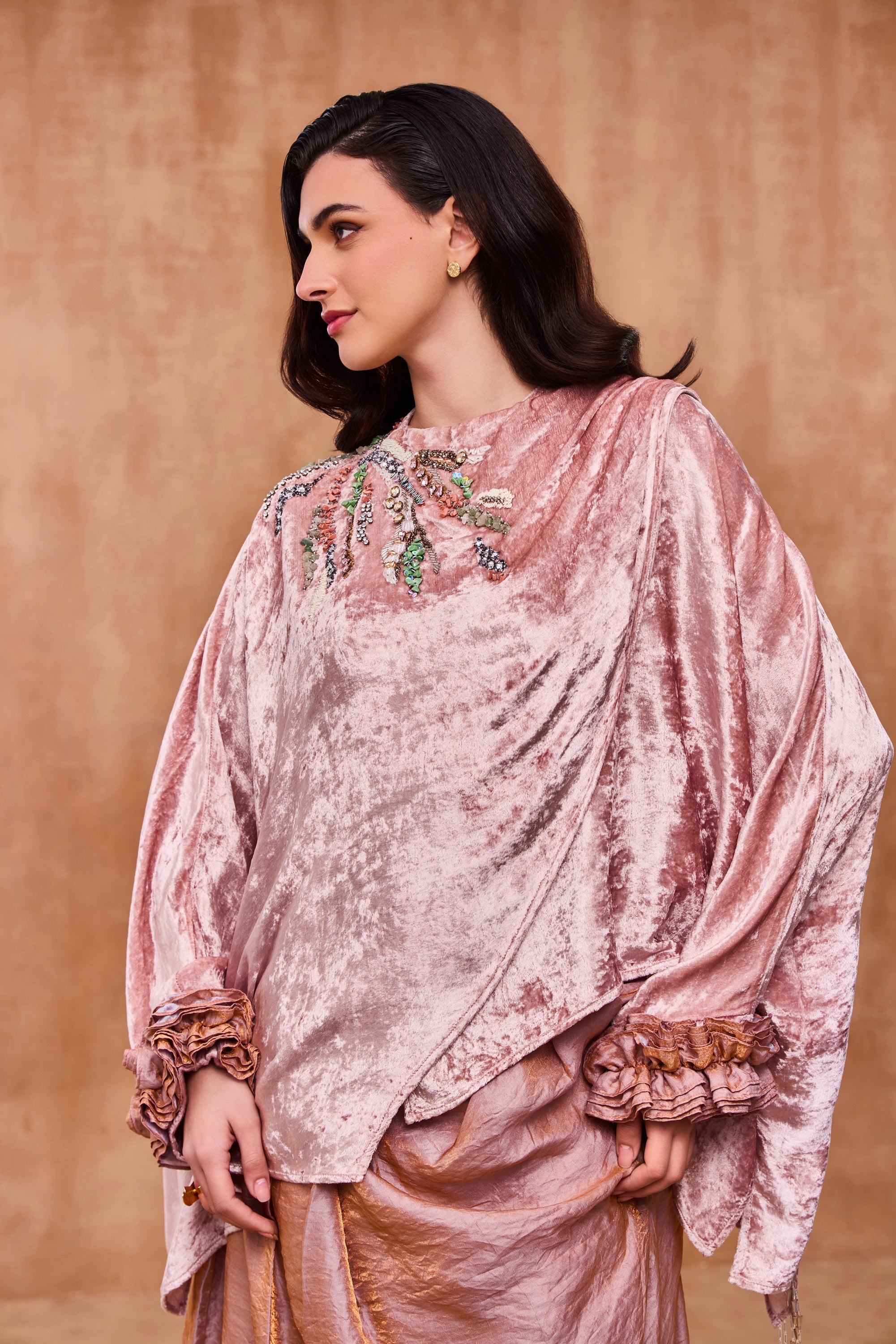 Areeba Embellished Cape with Cowl Skirt