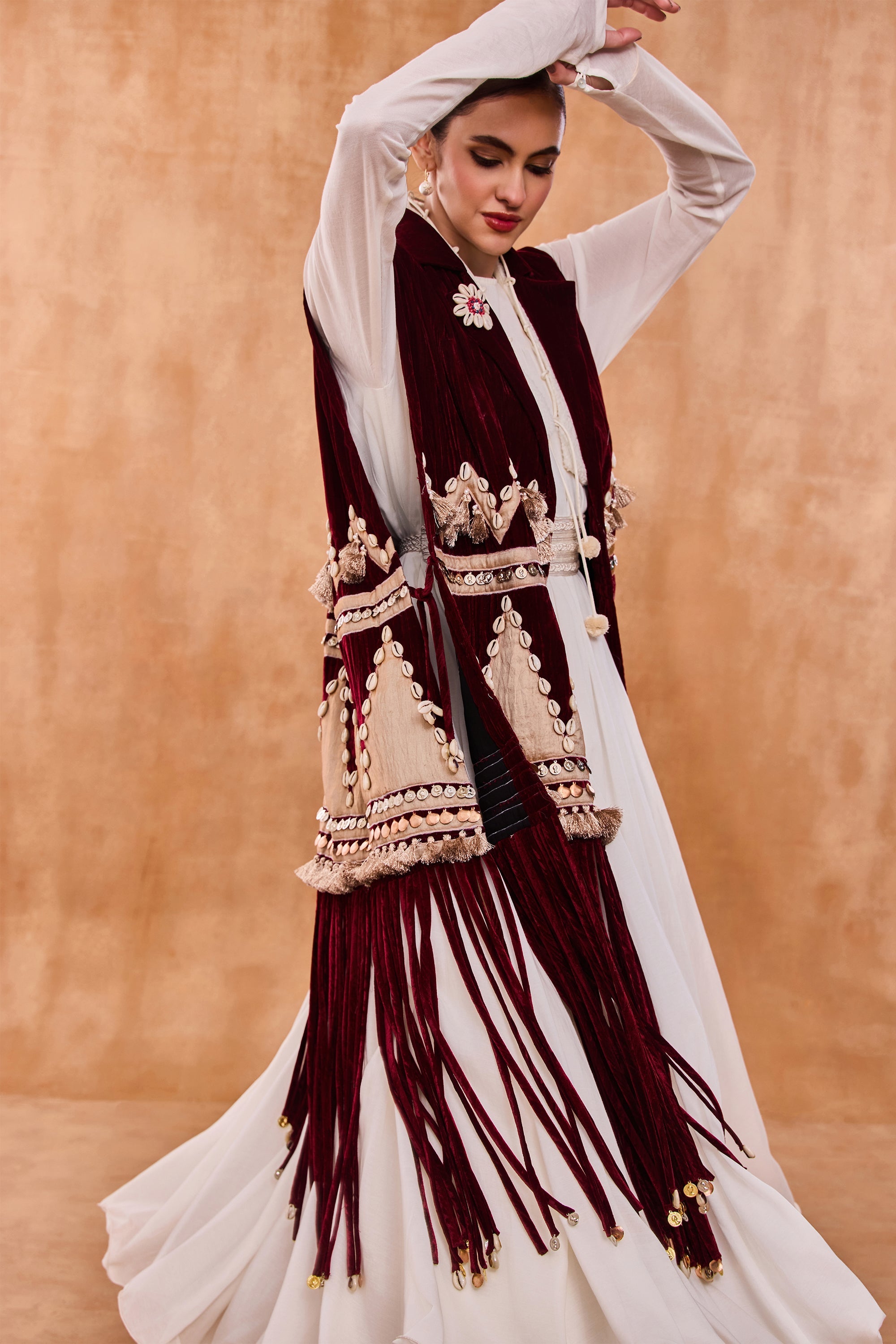 Ruwa Embroidered Dushala Cape with Embellishment